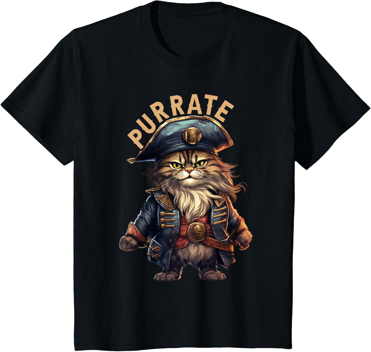 Cat Pirate, The Pirates Cat, Purrate Cat Kitty Lover T-Shirt - Black