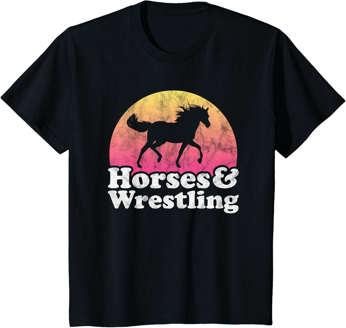 Horse and Wrestler Women or Girls Horses Wrestling T-Shirt - Black