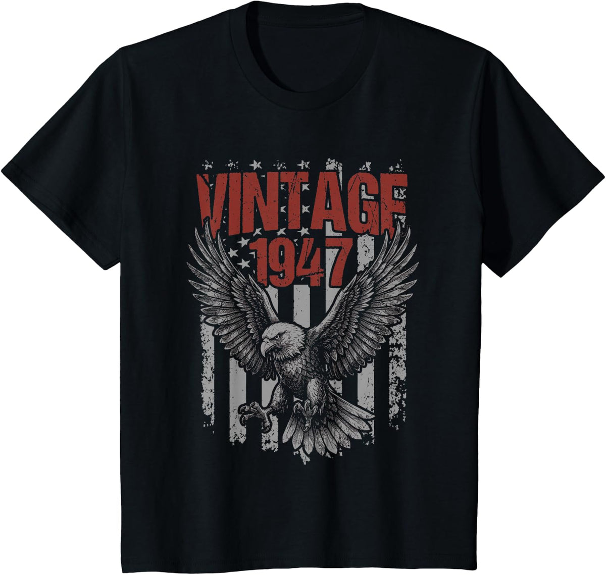 1947 Birthday USA Vintage Bald Eagle Flag T-Shirt - Black