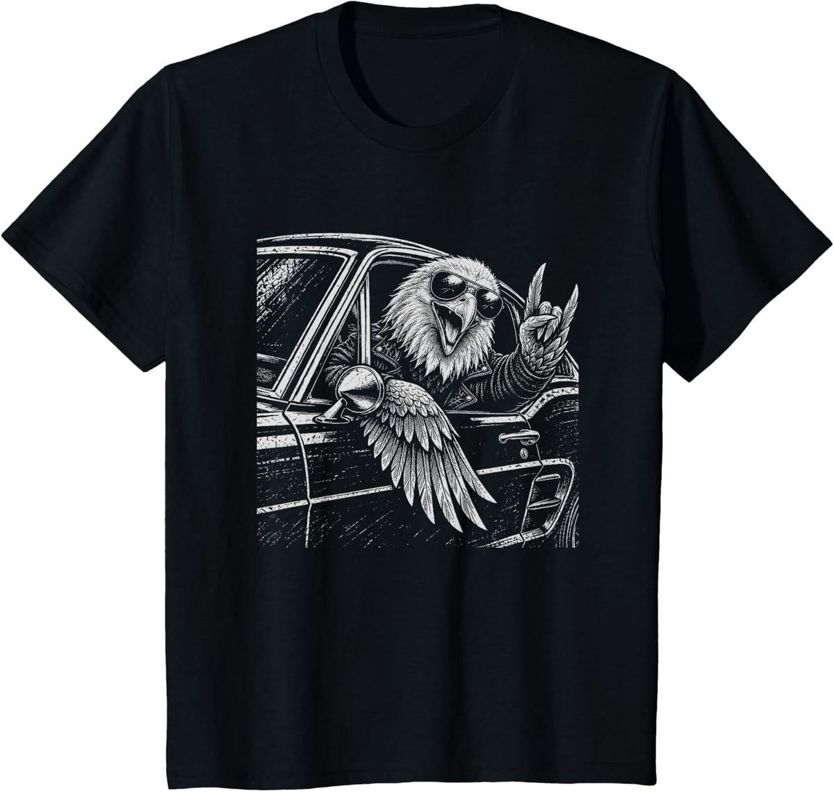 Bald Eagle Rock On Muscle Car T-Shirt - Black