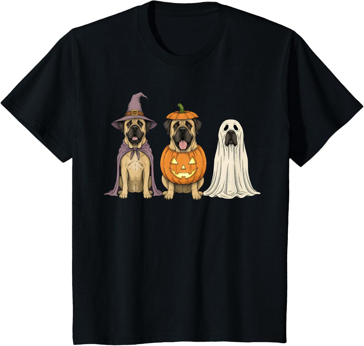 Spooky Ghost English Mastiff Pumpkin Halloween Dog Lover T-Shirt - Black