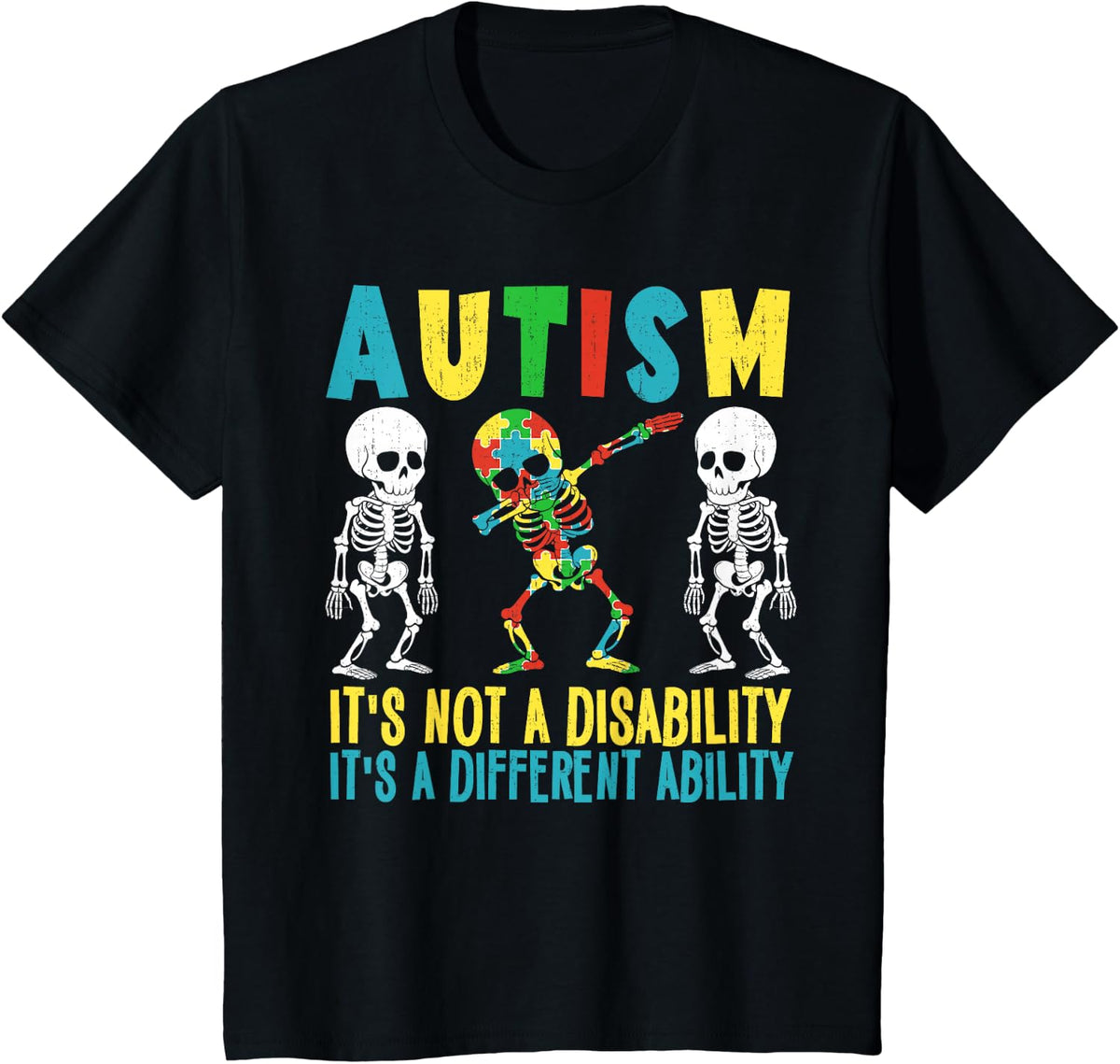 Autism It Is Not A Disability Different Ability T-Shirt Kids Tees Awareness Support - Black