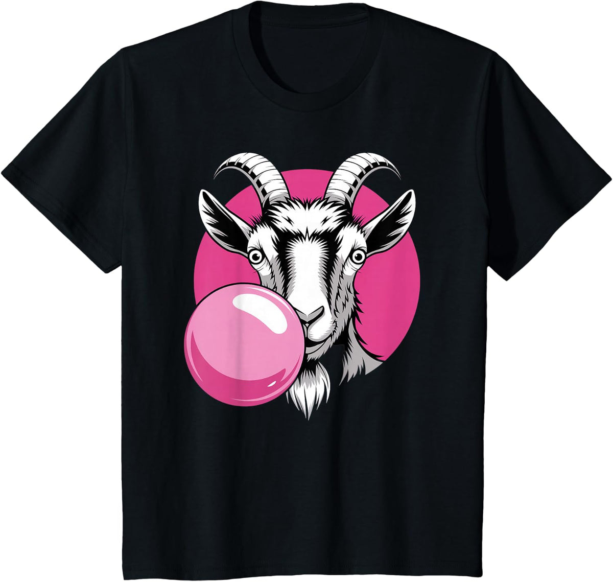 Cute Goat on pink bubble gum Goat T-Shirt - Black