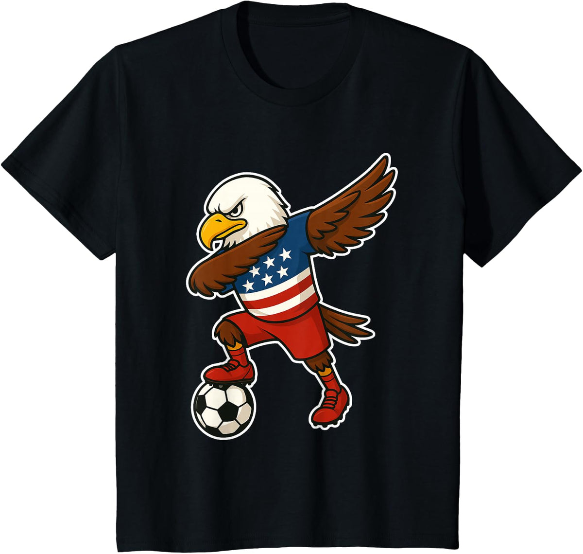 Funny Dabbing Bald Eagle USA Soccer - USA Flag Soccer T-Shirt - Black