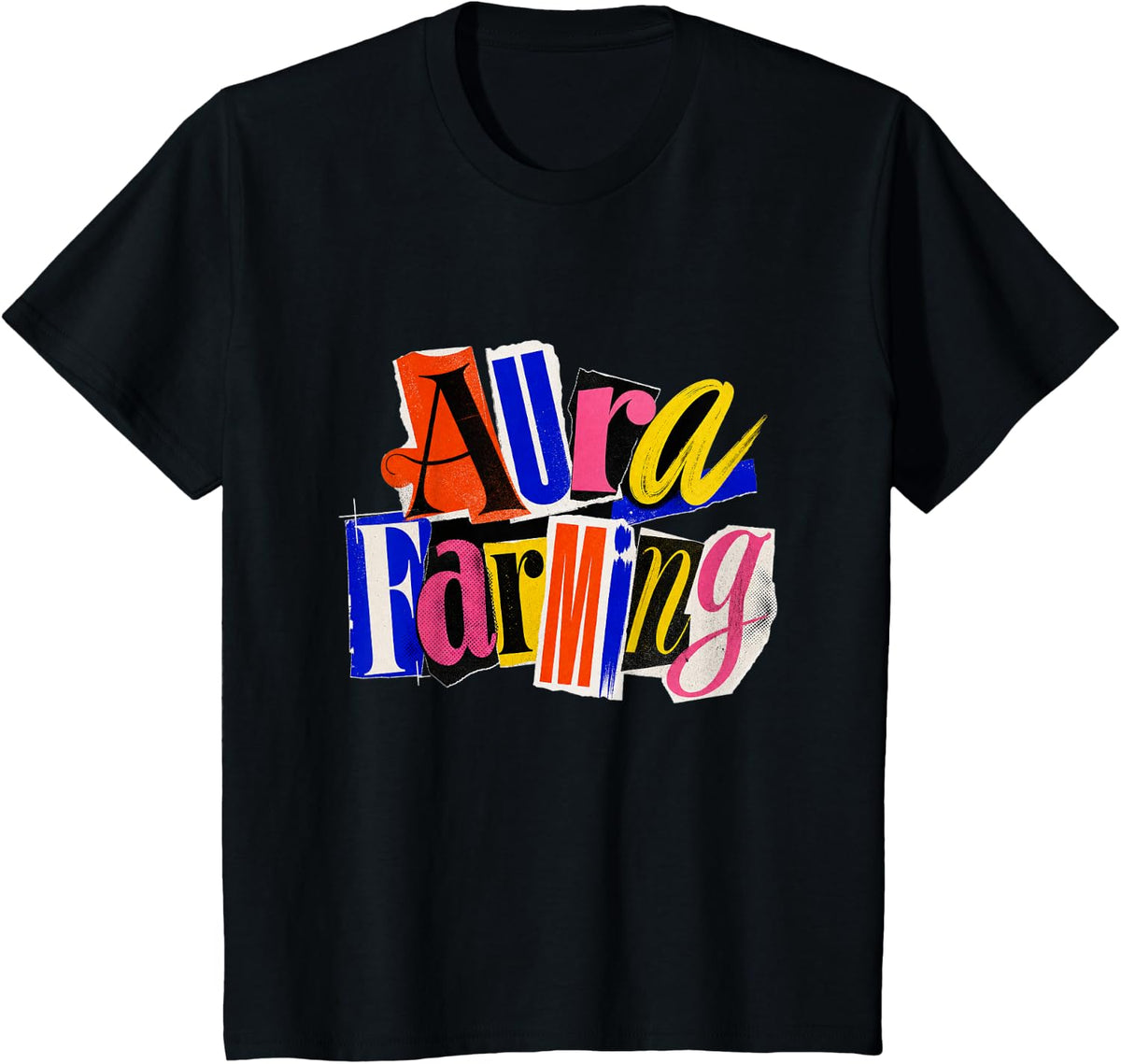 Aura Farming Scrapbook Letters Funny Gen Alpha Meme Energy T-Shirt - Black