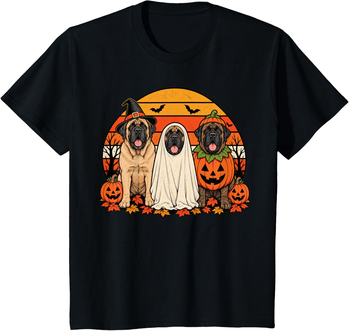 Spooky English Mastiff Pumpkin Ghost Halloween Dog Lover T-Shirt - Black