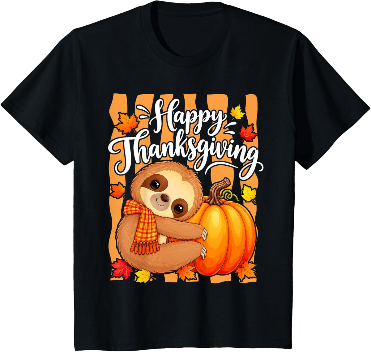 Happy Thanksgiving Lazy Cute Sloth T-Shirt - Black