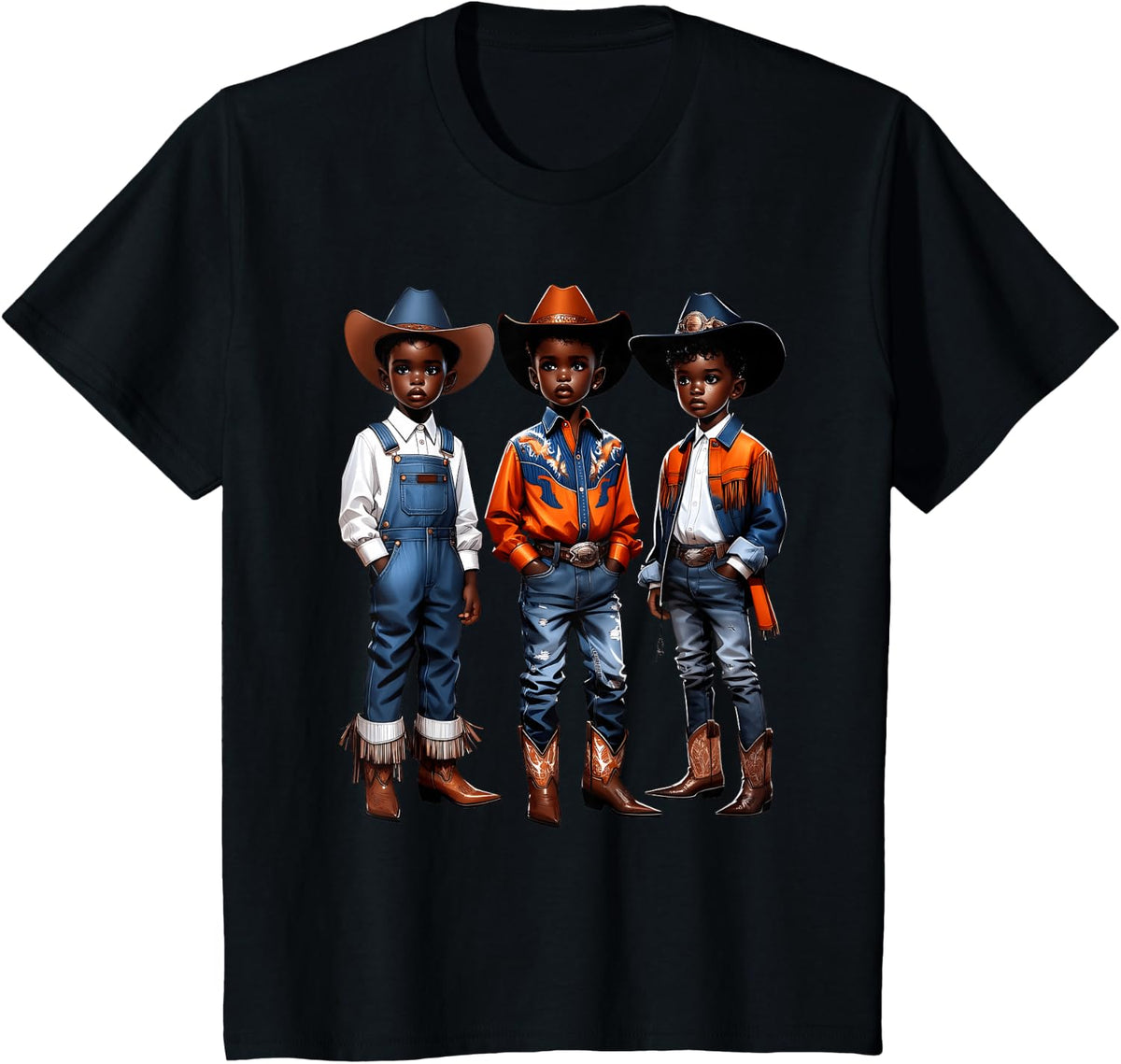 Black Cowboy Western Rodeo Melanin Black History Texas Kids T-Shirt - Black