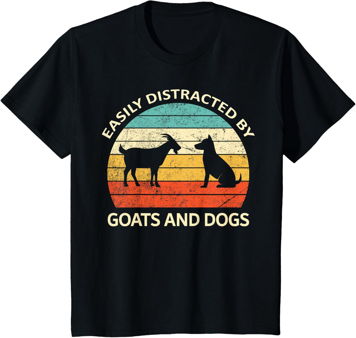 Retro Pet Dogs Goats Lover Easily Distracted By Dogs & Goats T-Shirt - Black