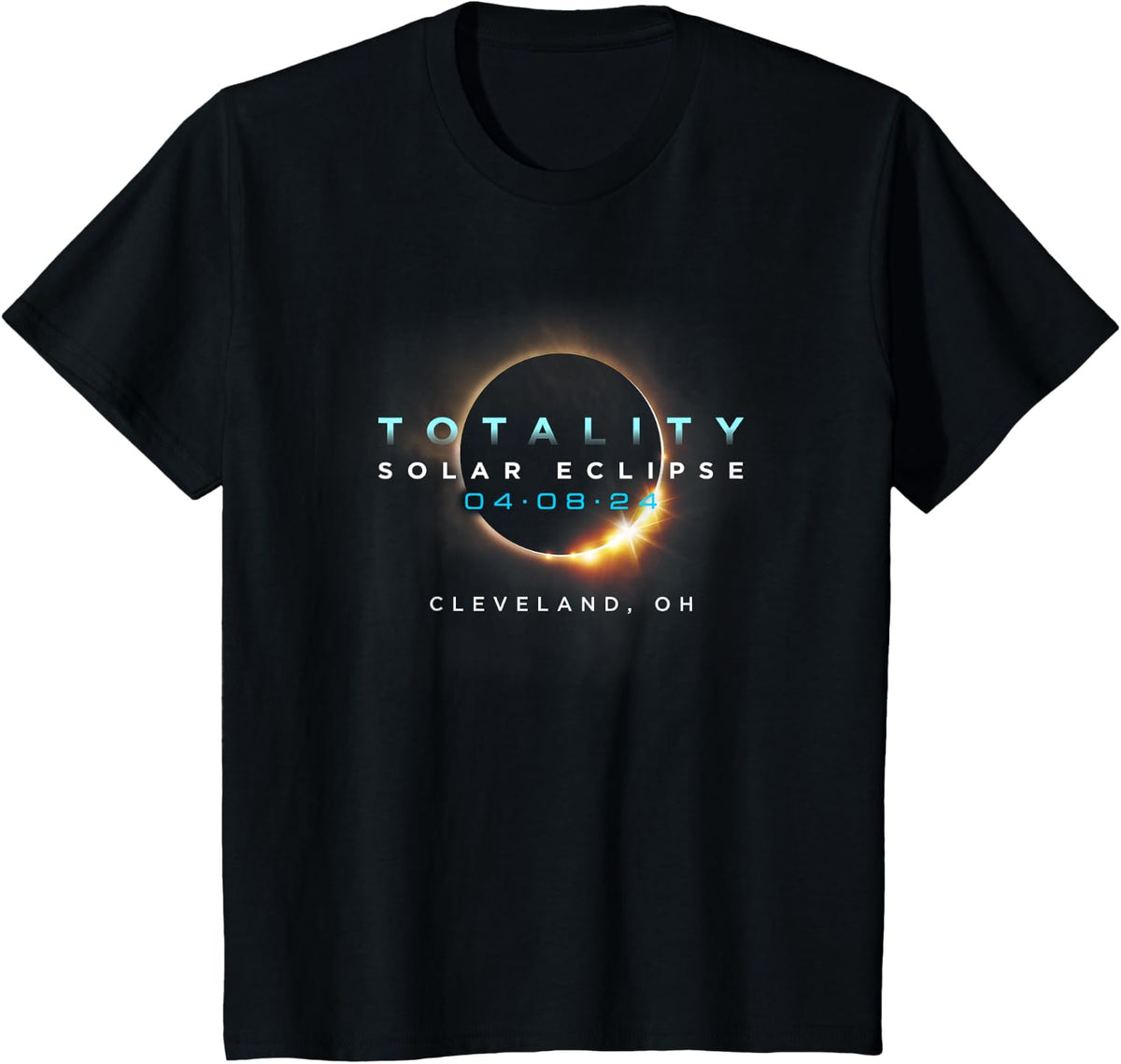 Official Solar Eclipse 2024 Cleveland, OH Totality 04-08-24 T-Shirt - Black