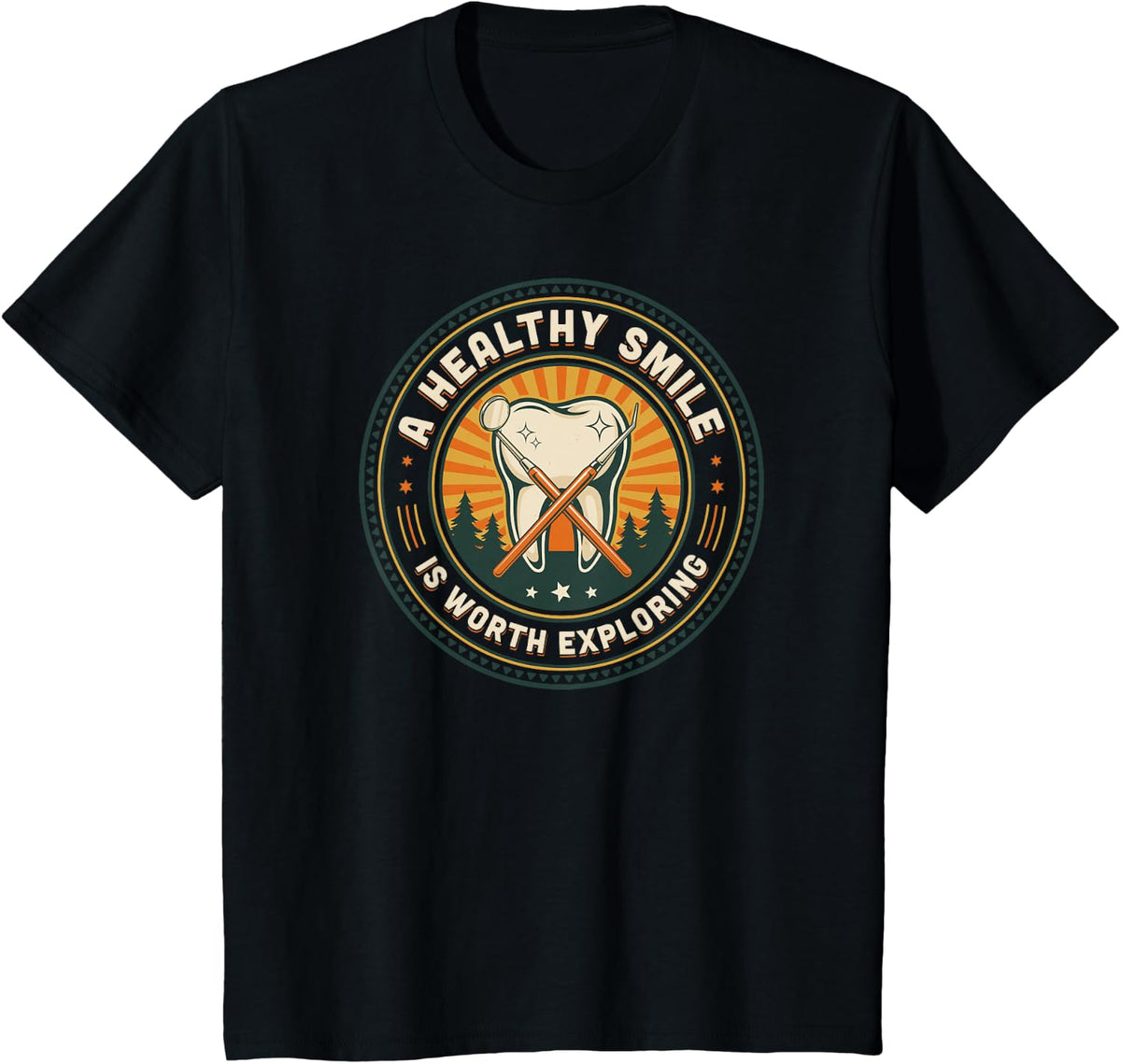 Healthy Smile Dental Explorer, Fun Retro Tooth for Dentists T-Shirt - Black