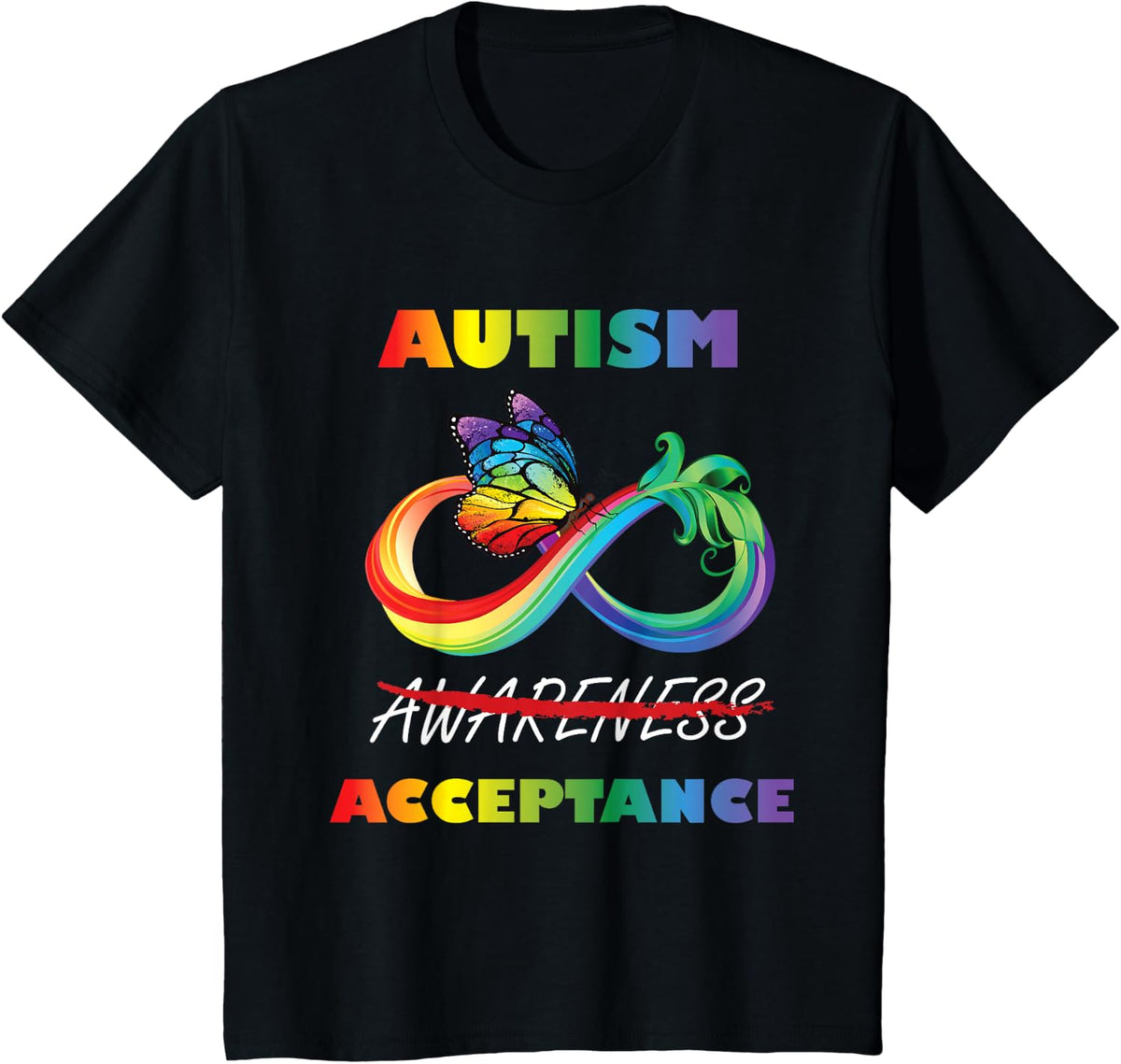 Autism Acceptance Shirt Red Instead Infinity Butterfly Tee T-Shirt - Black