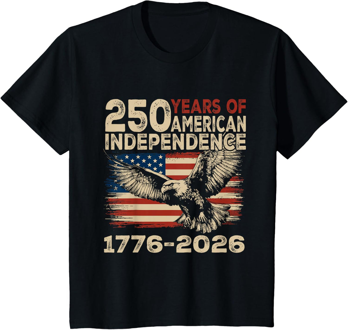 Vintage 250th USA Independence Day 4th July 1776 2026 Eagle T-Shirt - Black