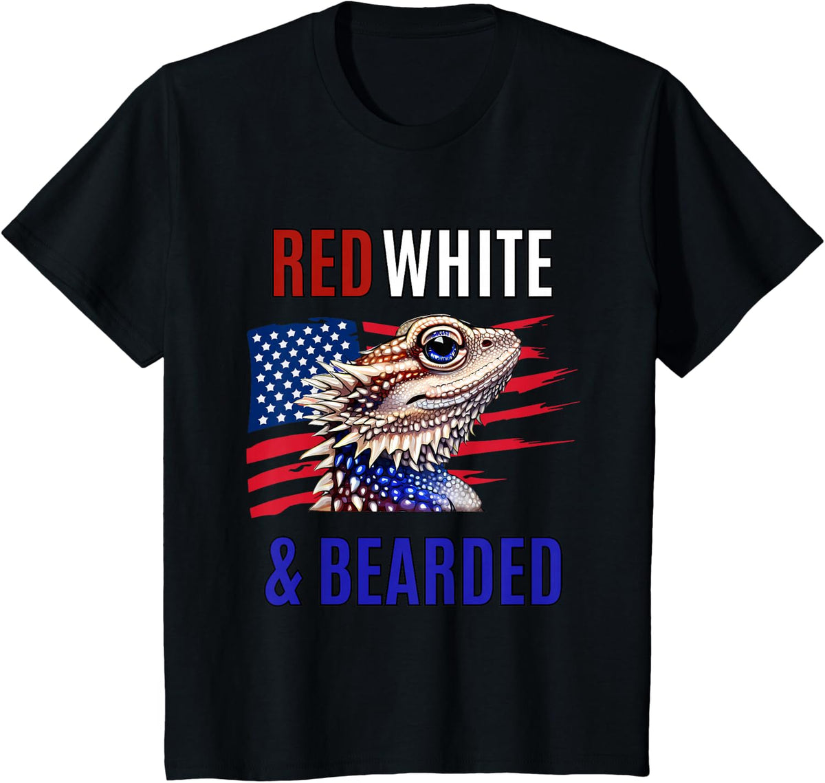 Bearded Dragon American Flag 4th of July Independence Day T-Shirt - Black