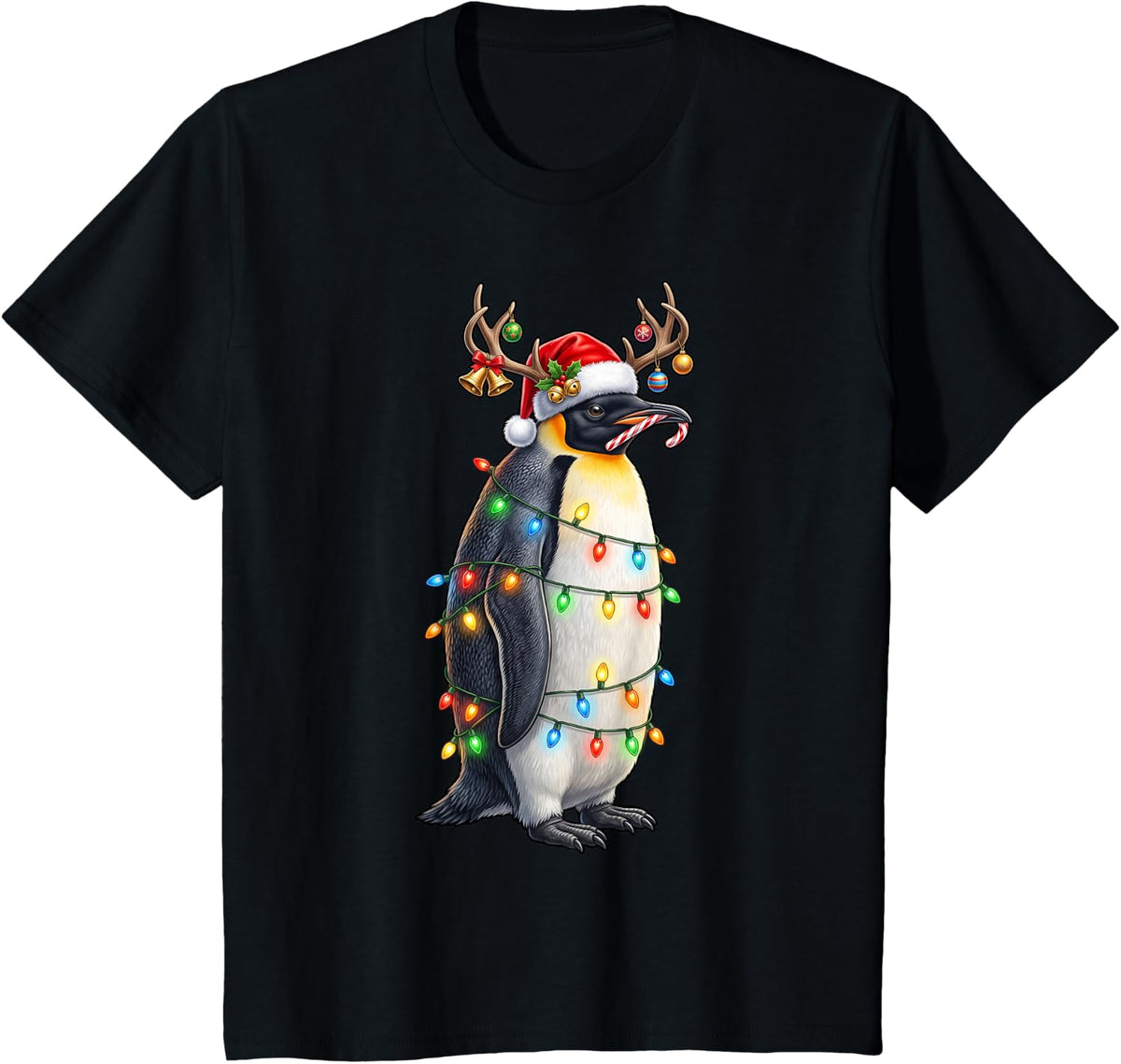 Penguin Christmas Santa Hat Funny Penguin T-Shirt - Black