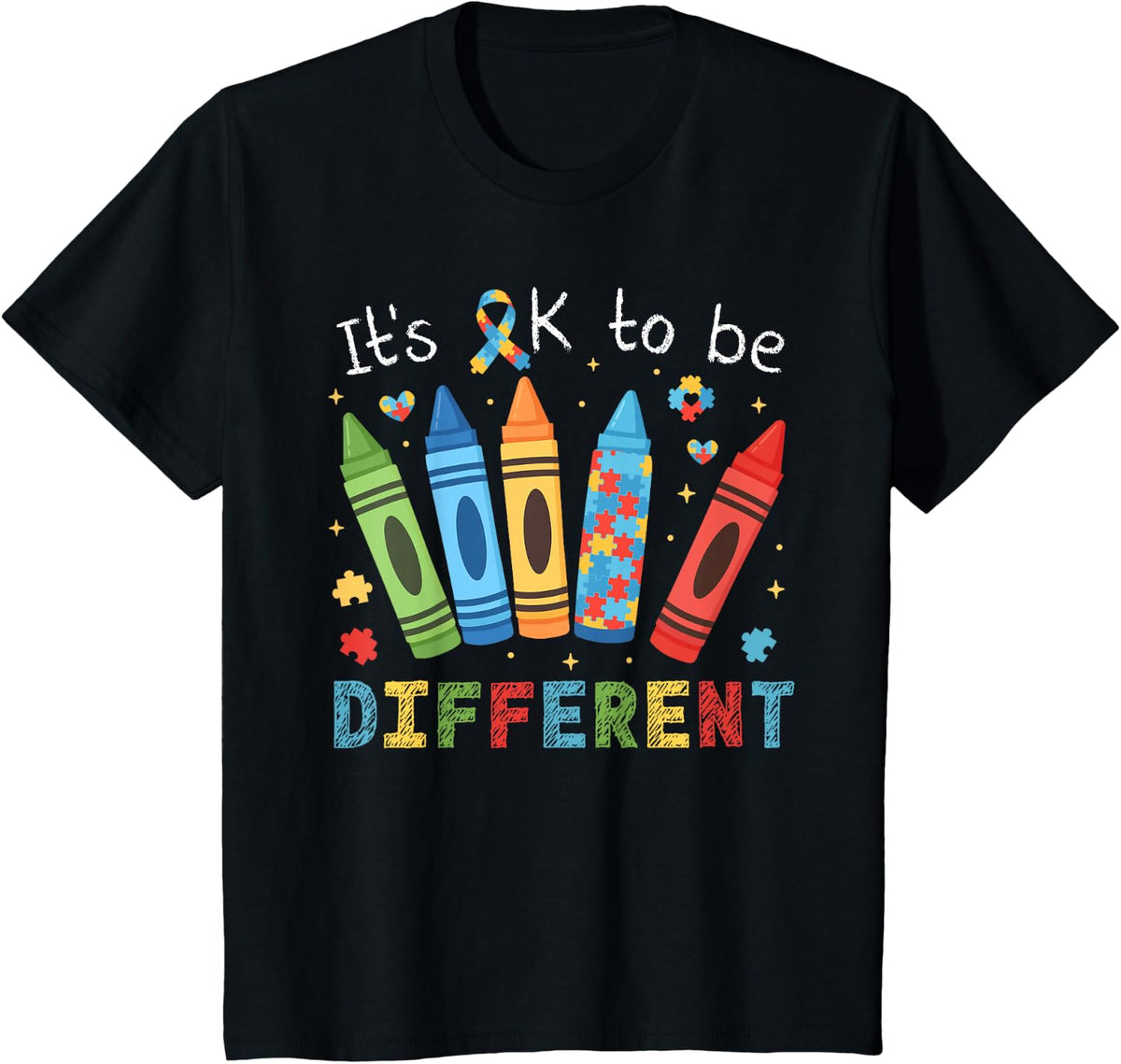Autism Awareness It's Ok To Be Different Autistic Be Unique T-Shirt - Black