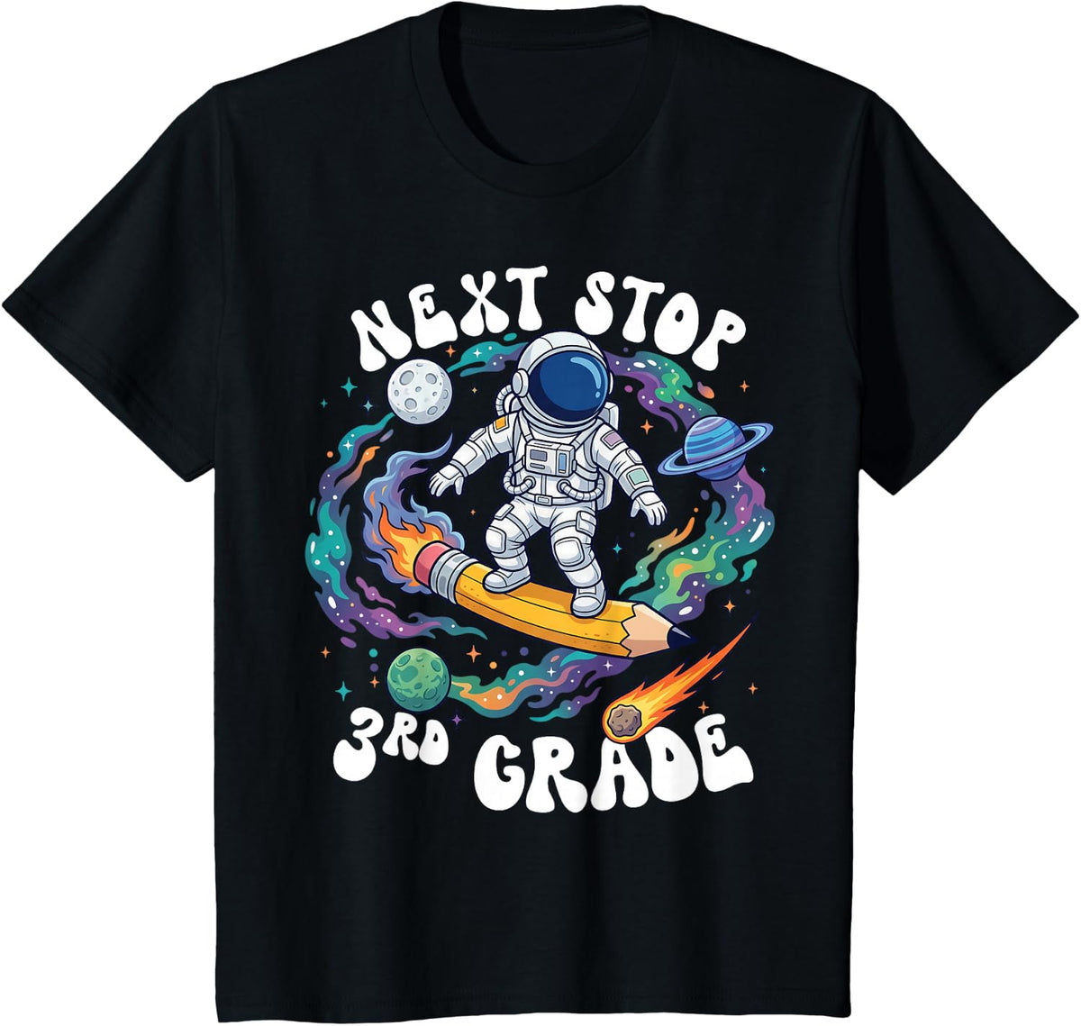 Next Stop 3rd Grade School Graduation Astronaut Boy Girl Kid T-Shirt - Black