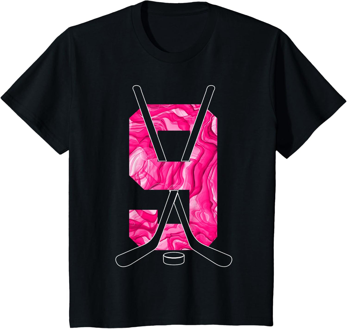 Number 9 Years ICE Hockey 9TH Birthday T-Shirt - Black