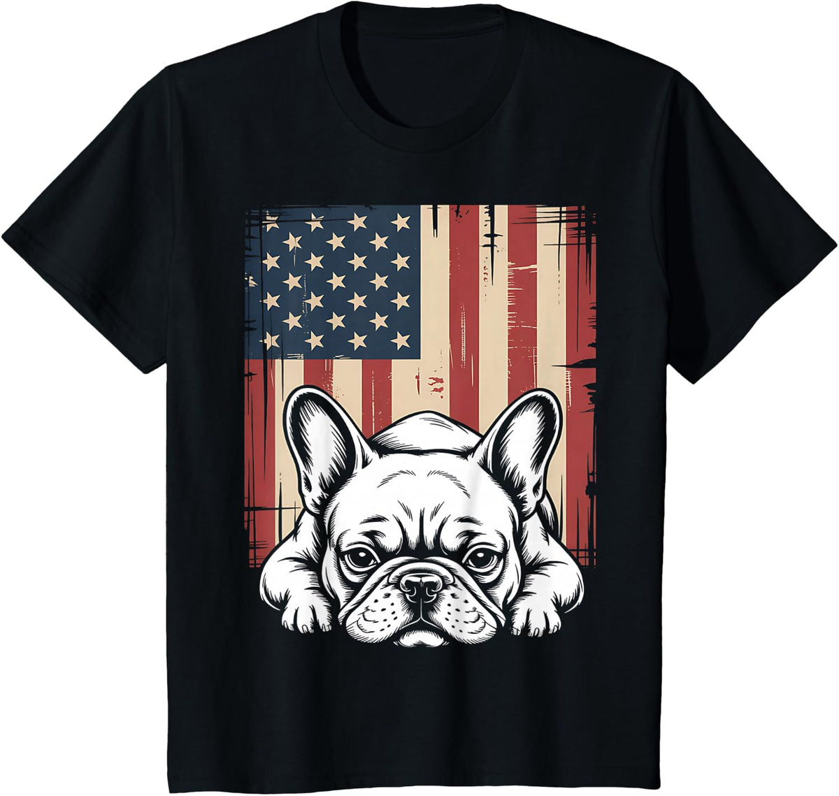 Patriotic French Bulldog American Flag Dog T-Shirt - Black