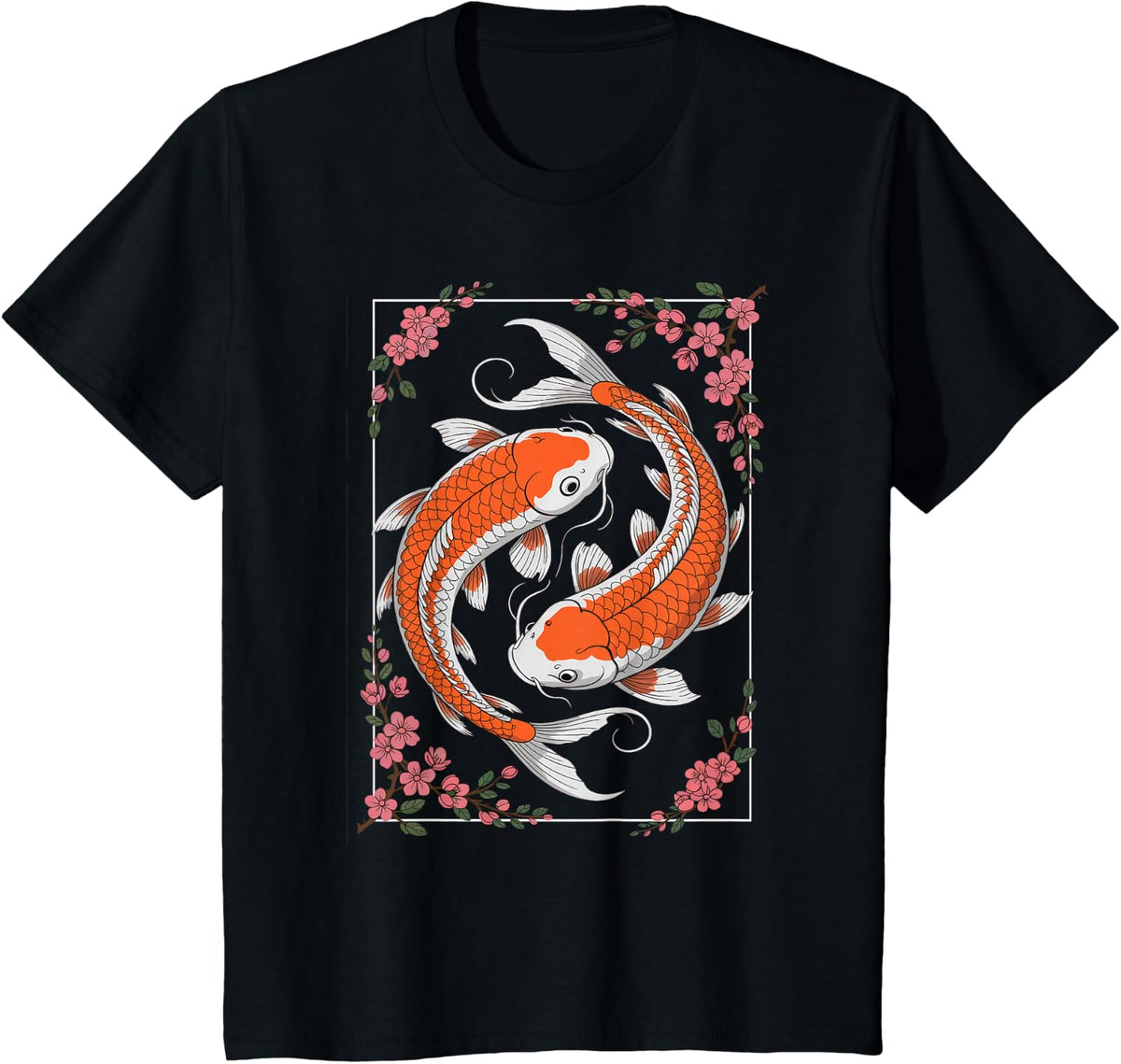 Japanese Art Cherry Blossom Koi Fish T-Shirt - Black
