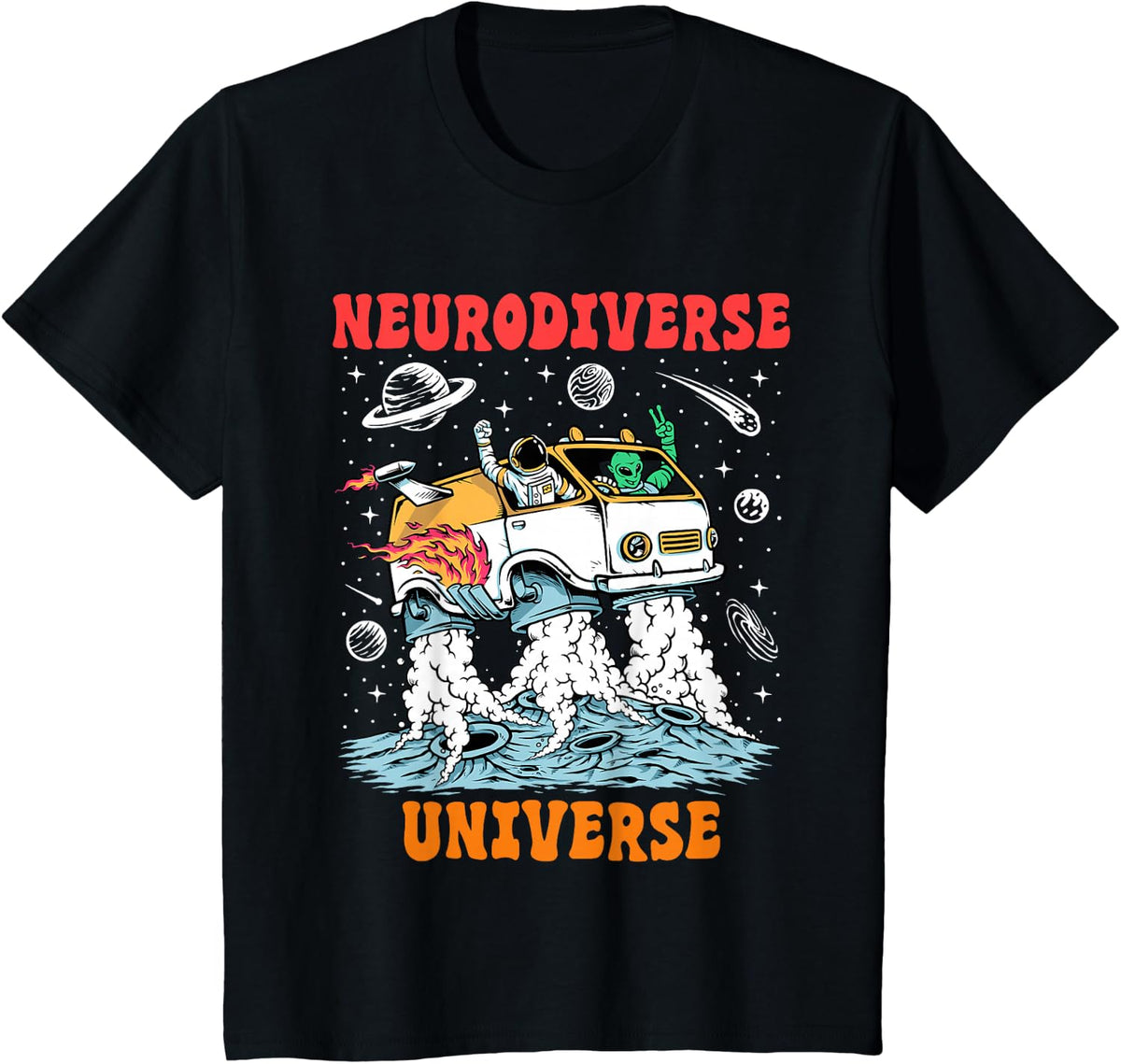 Neurodiverse Universe Comic Space Astronaut Autism Boys Kids T-Shirt - Black