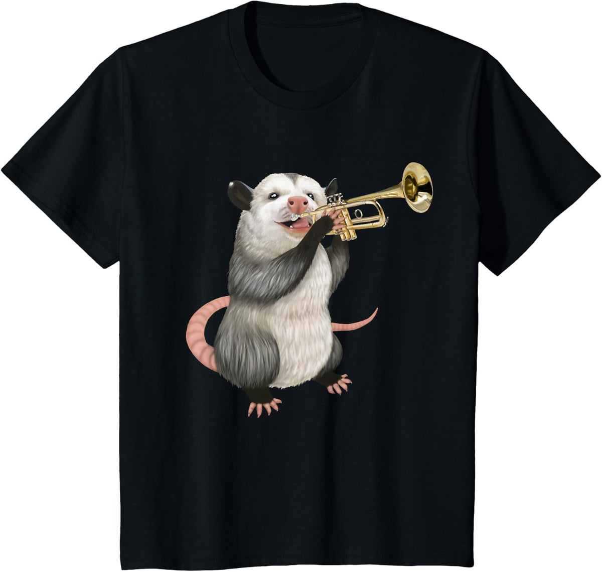 Opossum playing the trumpet instrument T-Shirt - Black