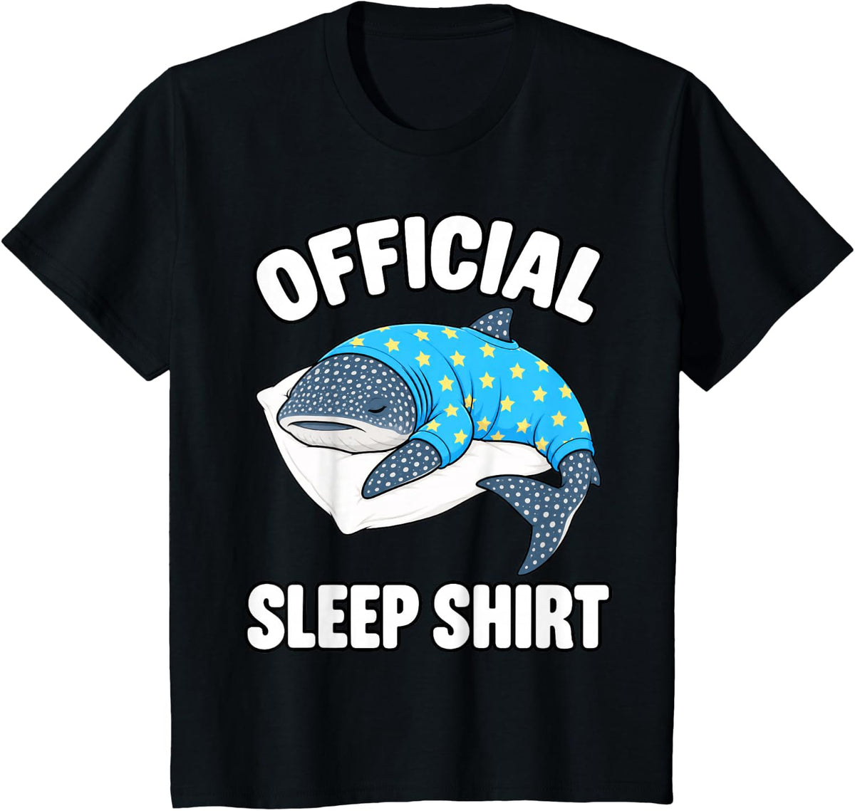 Whale Shark Sleeping in Pajamas Official Sleepshirt Cute T-Shirt - Black