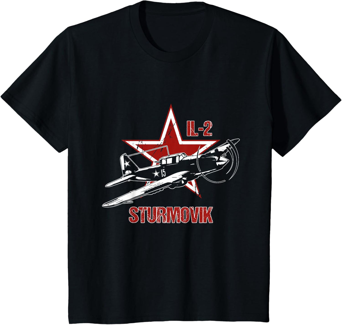 Ilyushin IL2 Sturmovik Russian Star Warbird Aircraft WW2 Red T-Shirt - Black