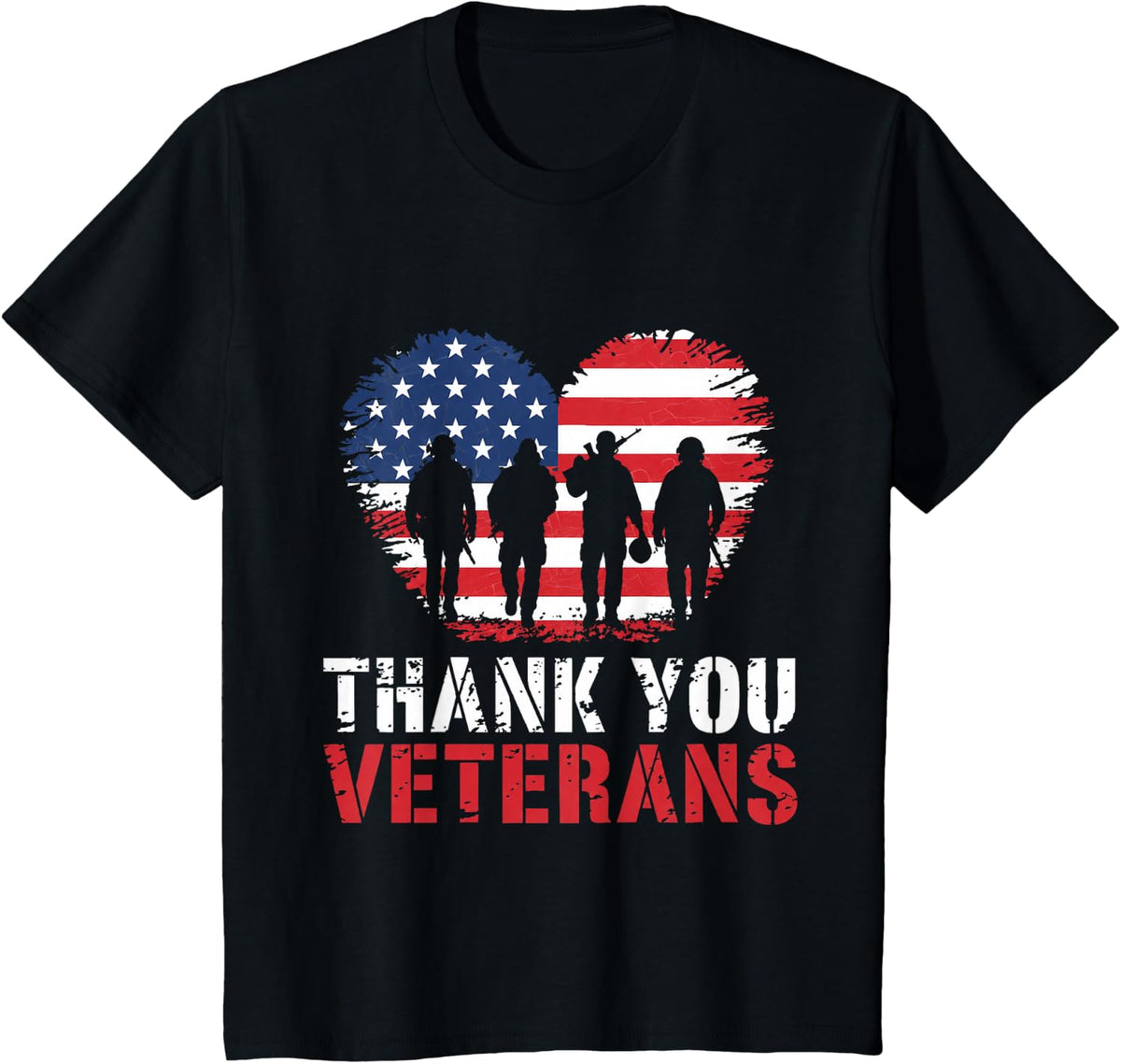 Thank You Veterans Day Patriotic American Flag for Girls T-Shirt - Black