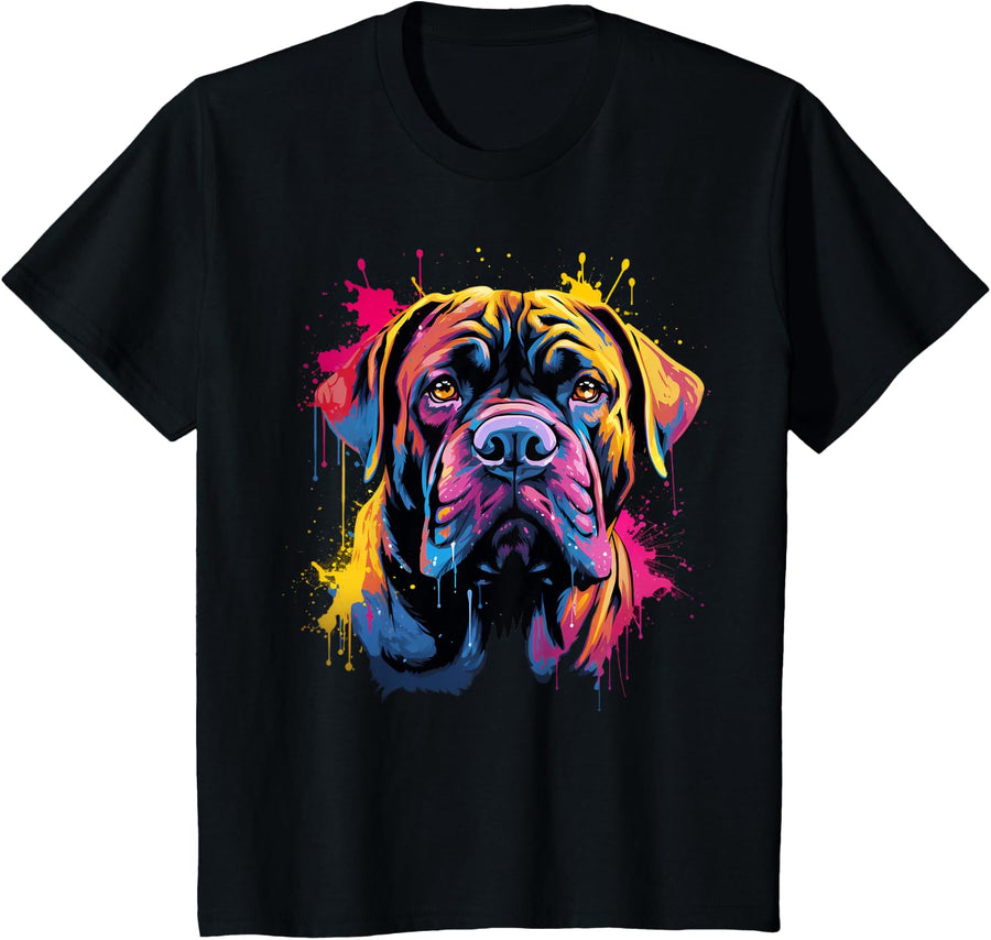 Cute Mastiff Dog on painted Mastiff T-Shirt for Men Women Kids - Black