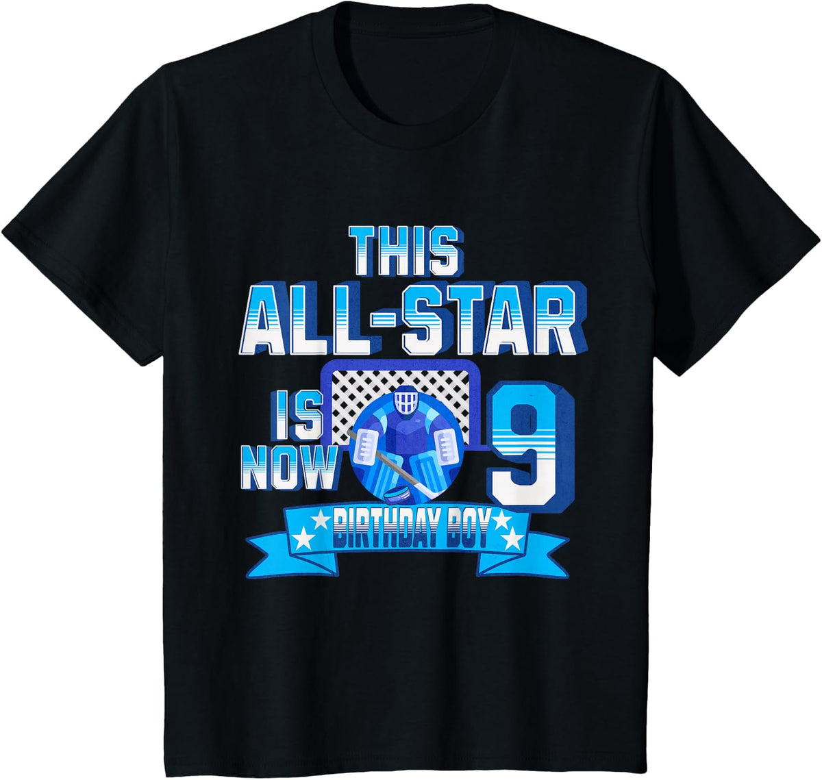 Kids This All Star Is Now 9 Hockey Party It's My 9th Birthday Boy T-Shirt - Black