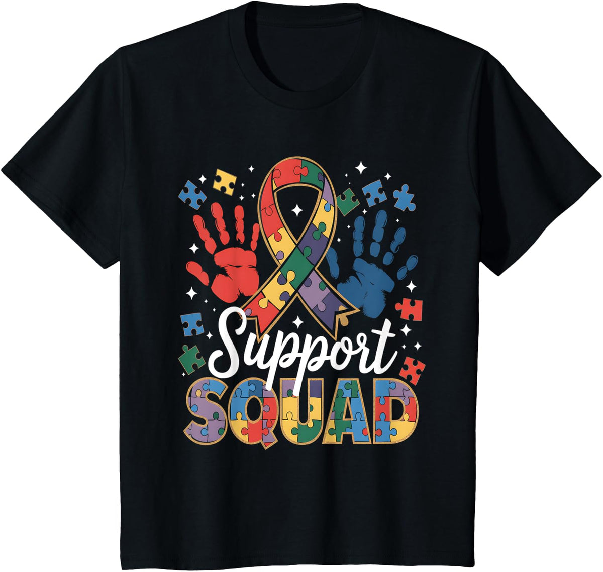 Autism Awareness Autism Support Squad Family T-Shirt - Black