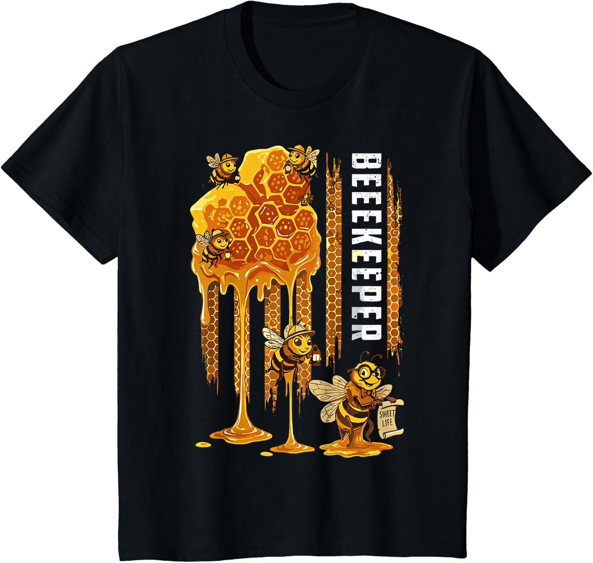 American Flag Honey Beekeeping USA Bees Beekeeper T-Shirt - Black