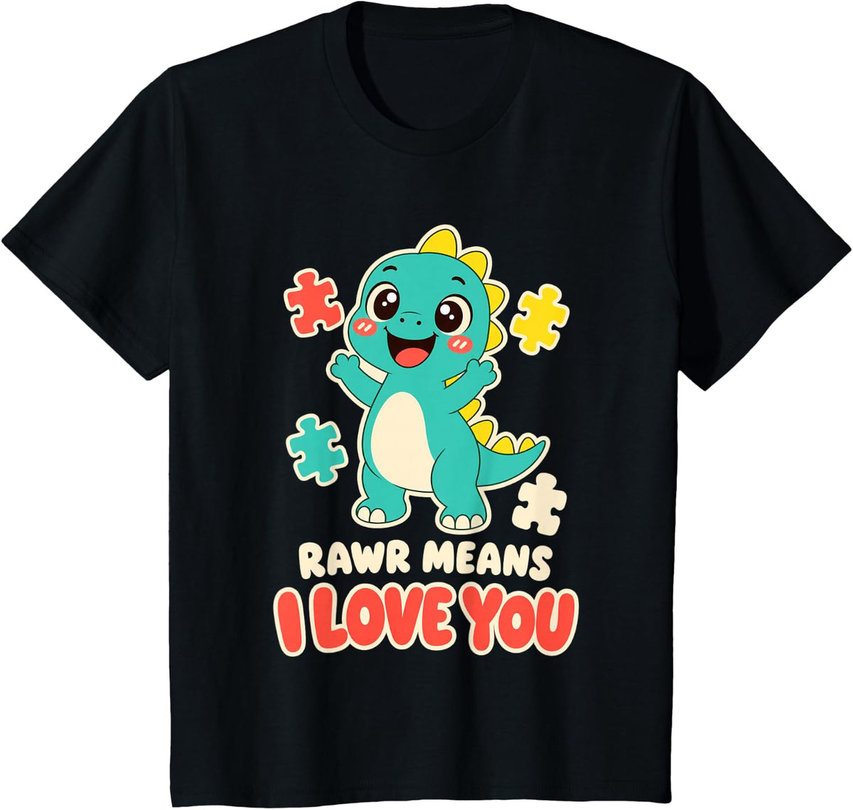 Autism Awareness Dinosaur Puzzle Piece Support T-Shirt - Black