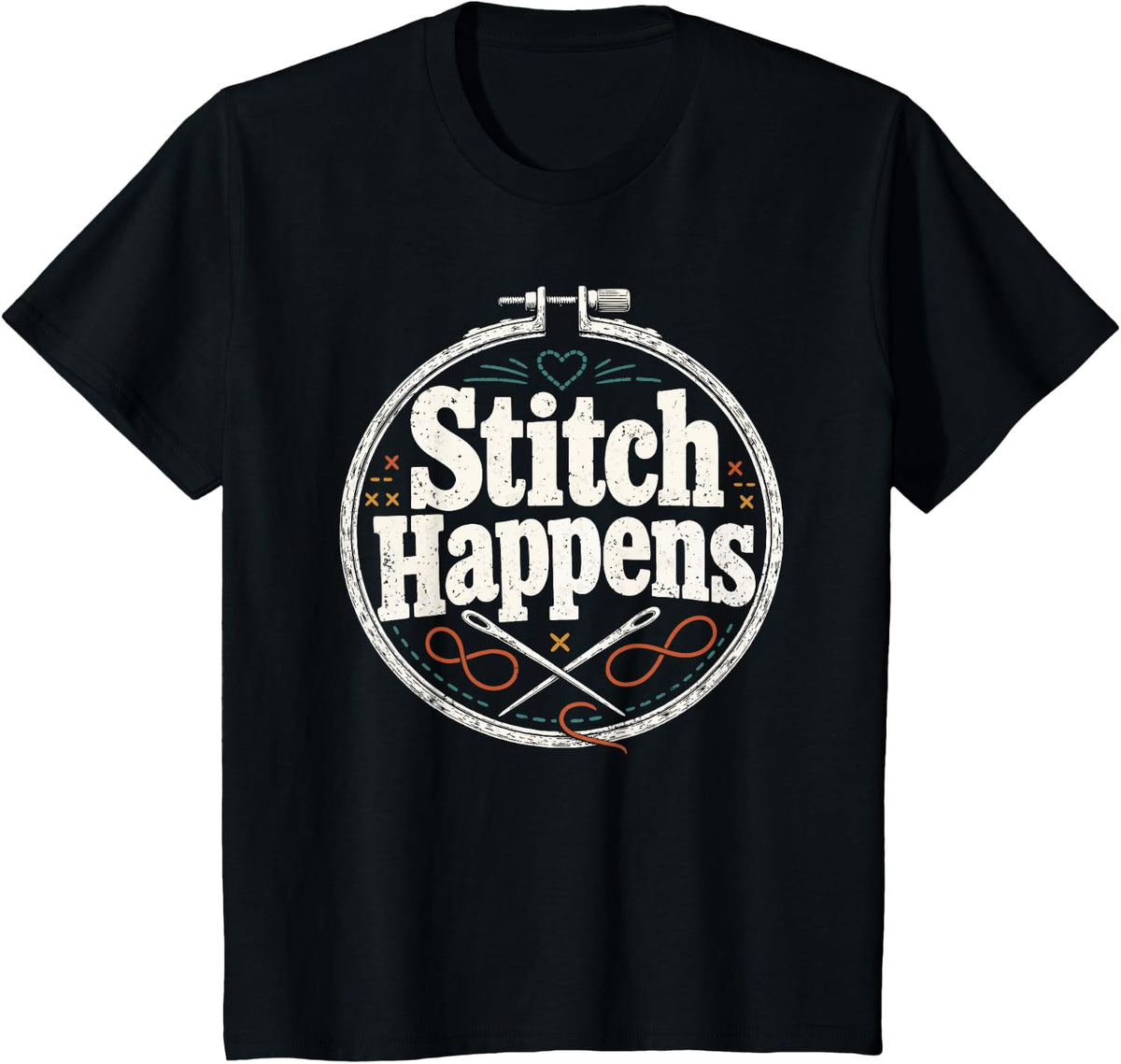 Stitch Happens Sewing Embroidery T-Shirt - Black