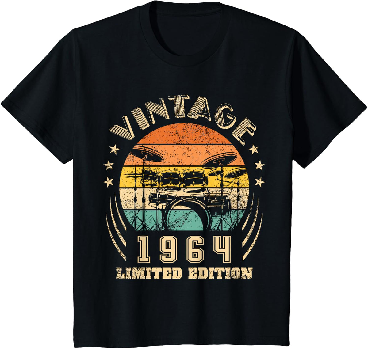 58th Birthday Gifts Drums Drummer Retro 1964 Drumset T-Shirt - Black