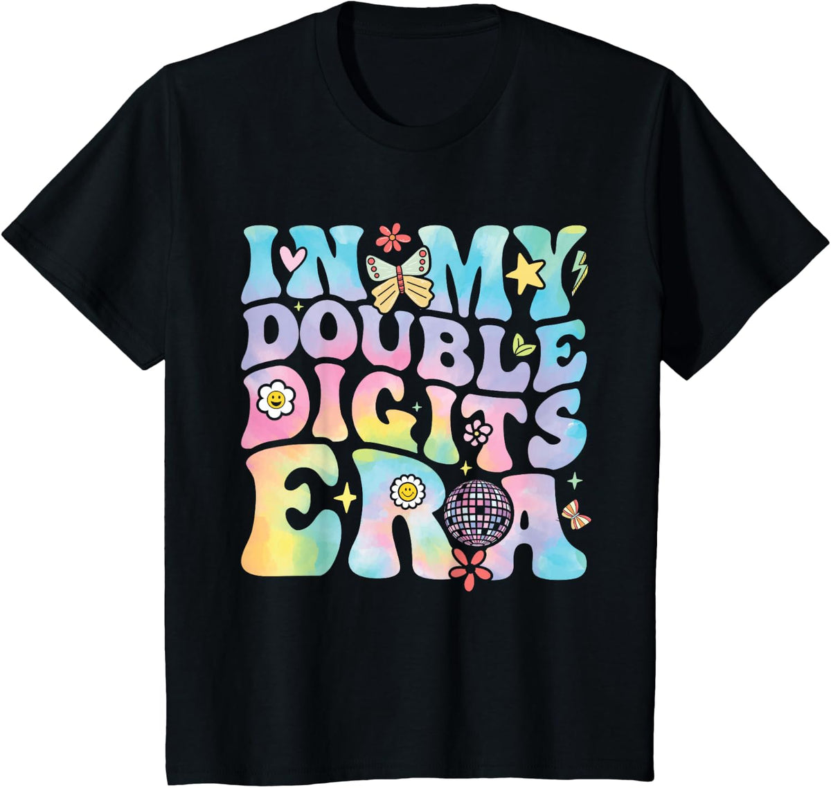 in My Double Digits Era Retro 10 Year Old 10th Birthday Girl T-Shirt - Black