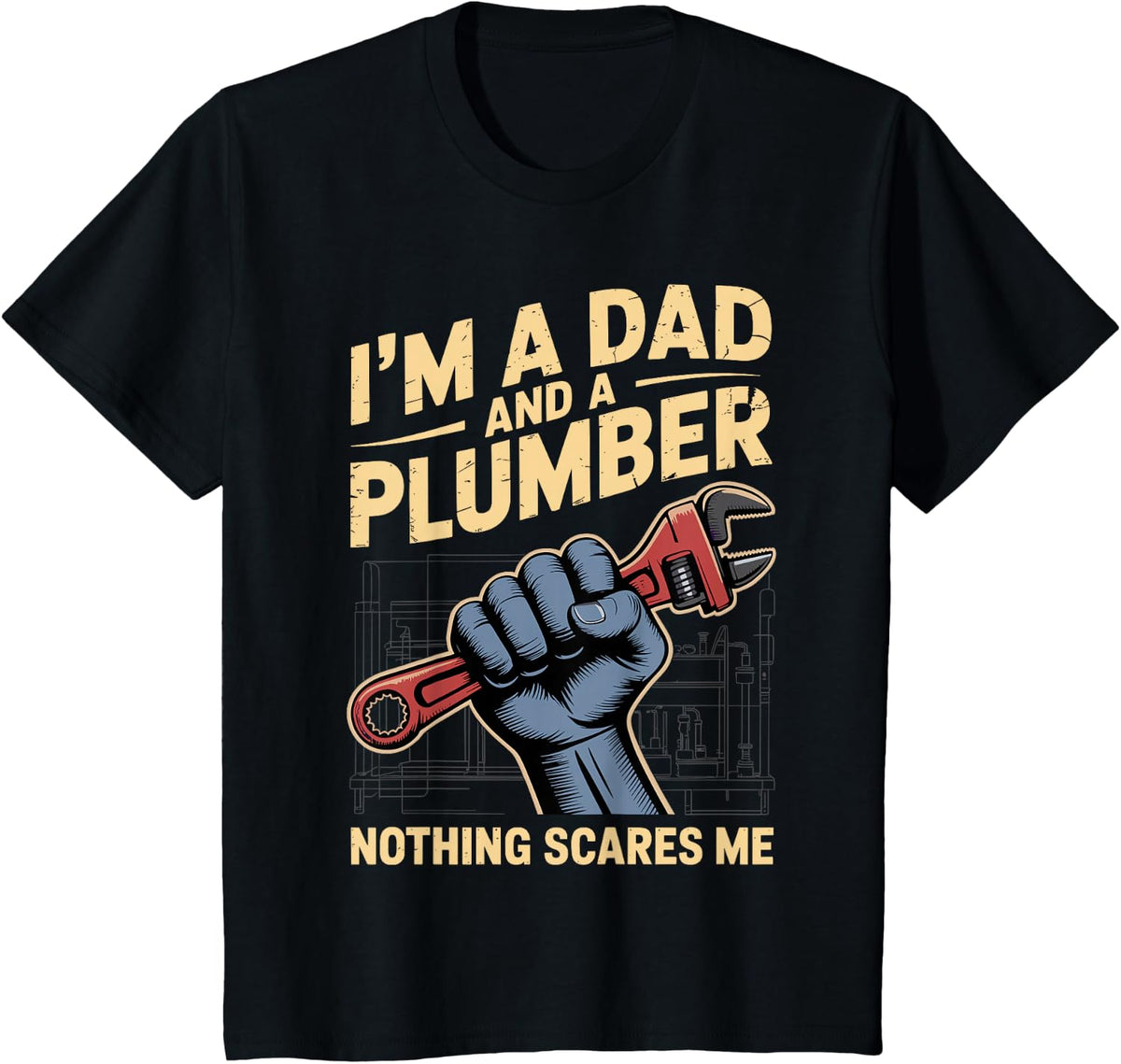 Plumber Art for Dad Father Men Pipe Plunger Plumbing Plumber T-Shirt - Black