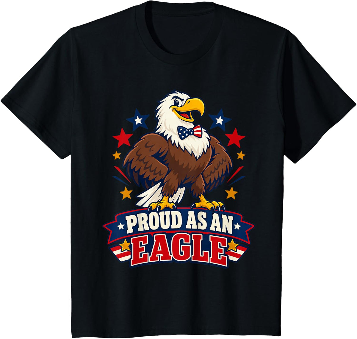 USA Cartoon Patriotic Eagle Proud as an Eagle T-Shirt - Black