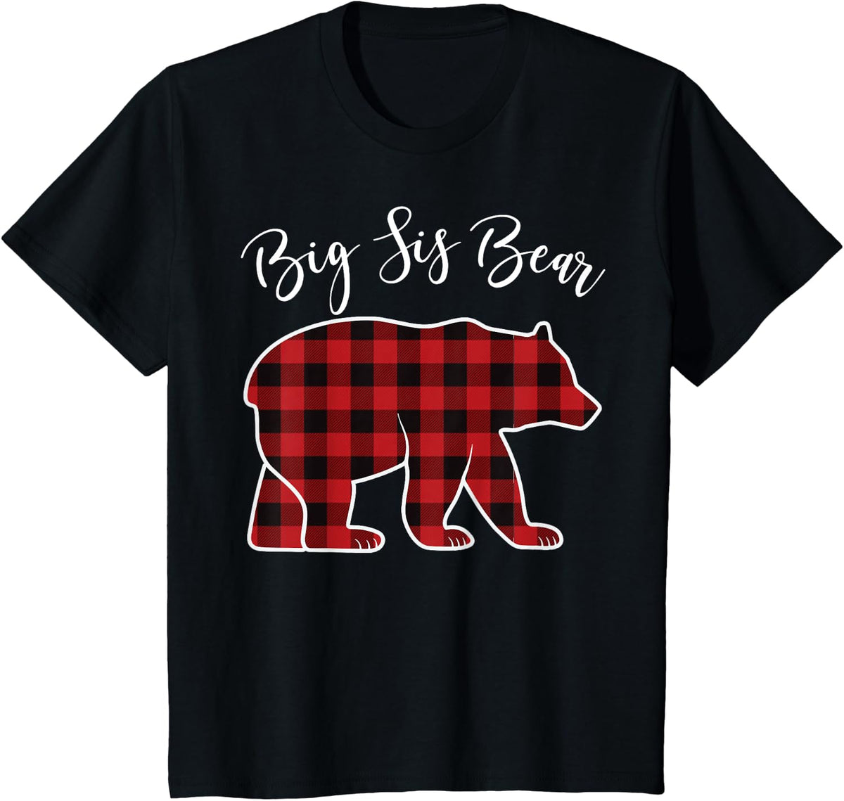 Sister Bear Pajama Red Buffalo Xmas Funny Family Christmas T-Shirt - Black