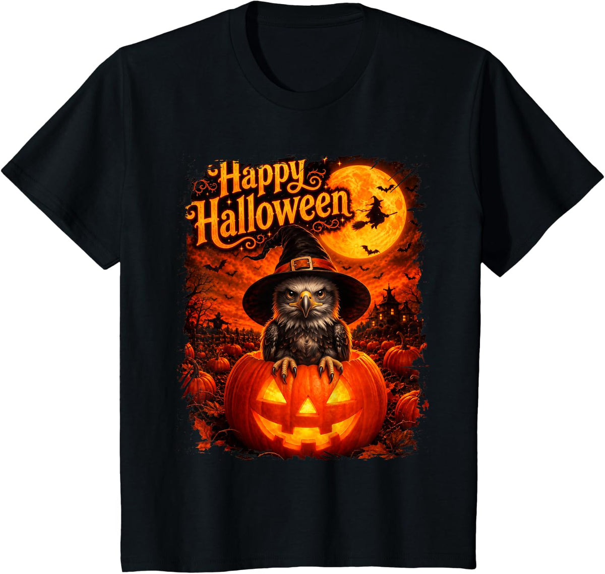 Cute Bald Eagle Happy Halloween Night T-Shirt - Black