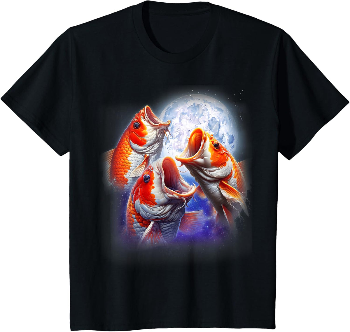 3 Koi Fish Howling At The Moon Funny Koi Carp Fish Keeper T-Shirt - Black