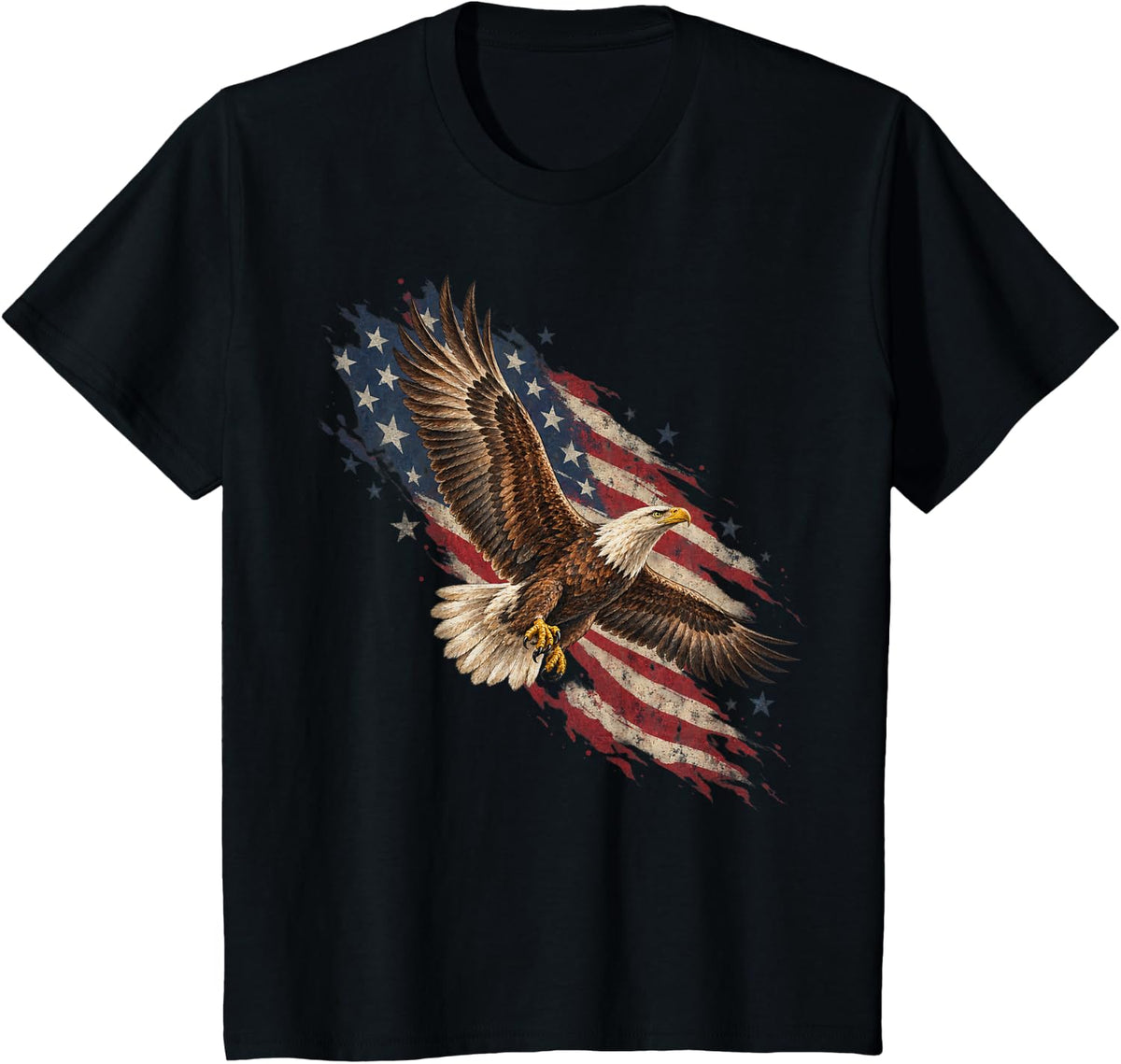 Bald Eagle Swooping Over American Flag Wildlife T-Shirt - Black