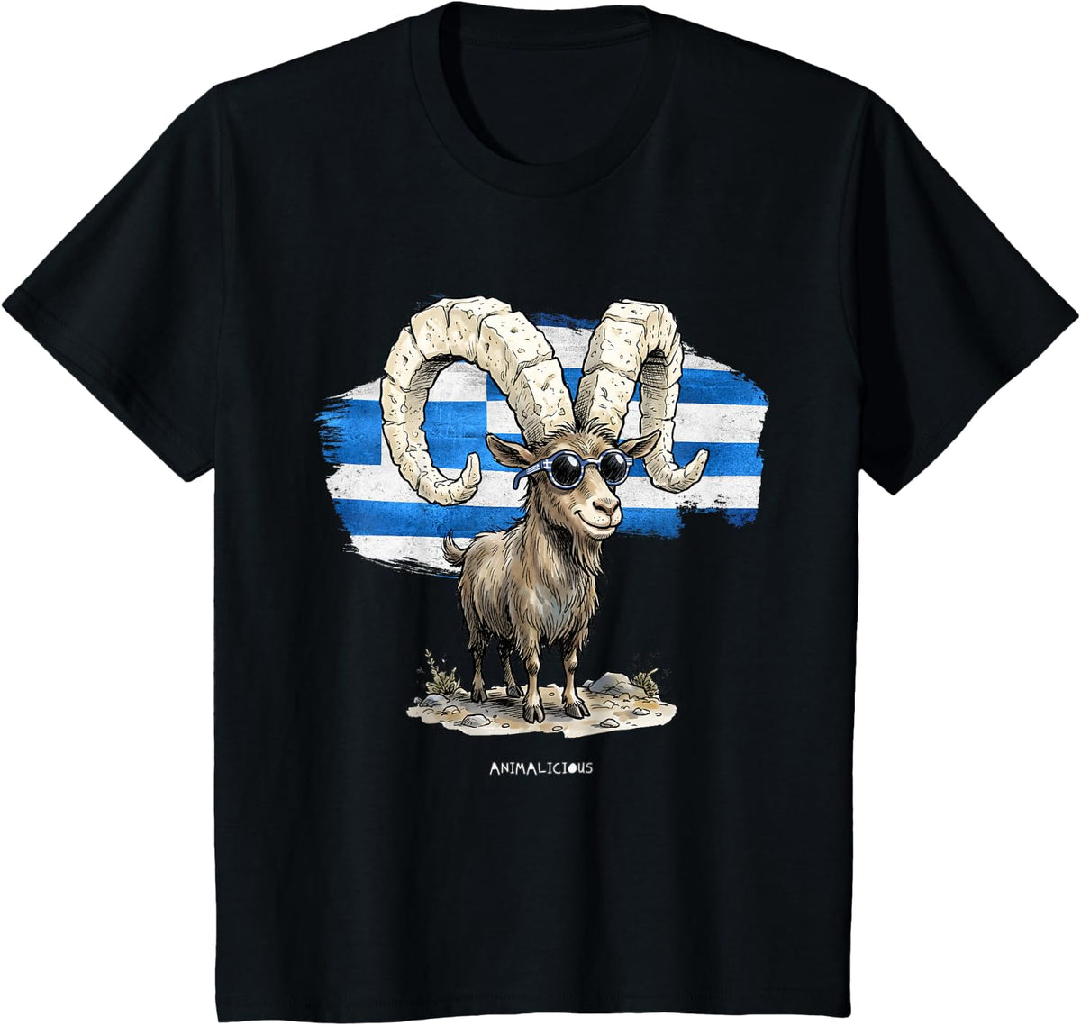 Funny Goat and FETA from Greece T-Shirt - Black