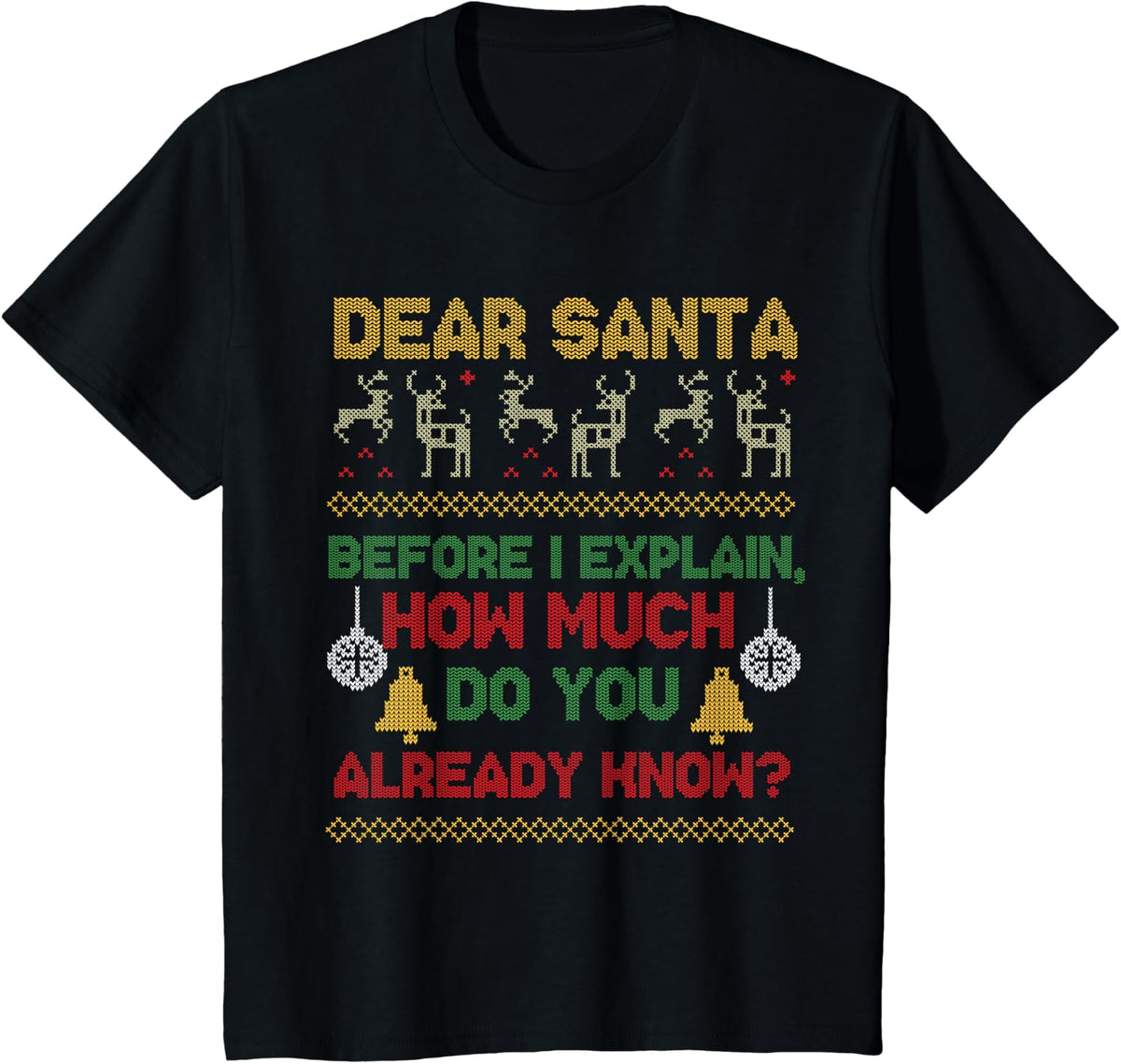 Christmas Santa Explain Ugly Christmas Sweater T-Shirt - Black