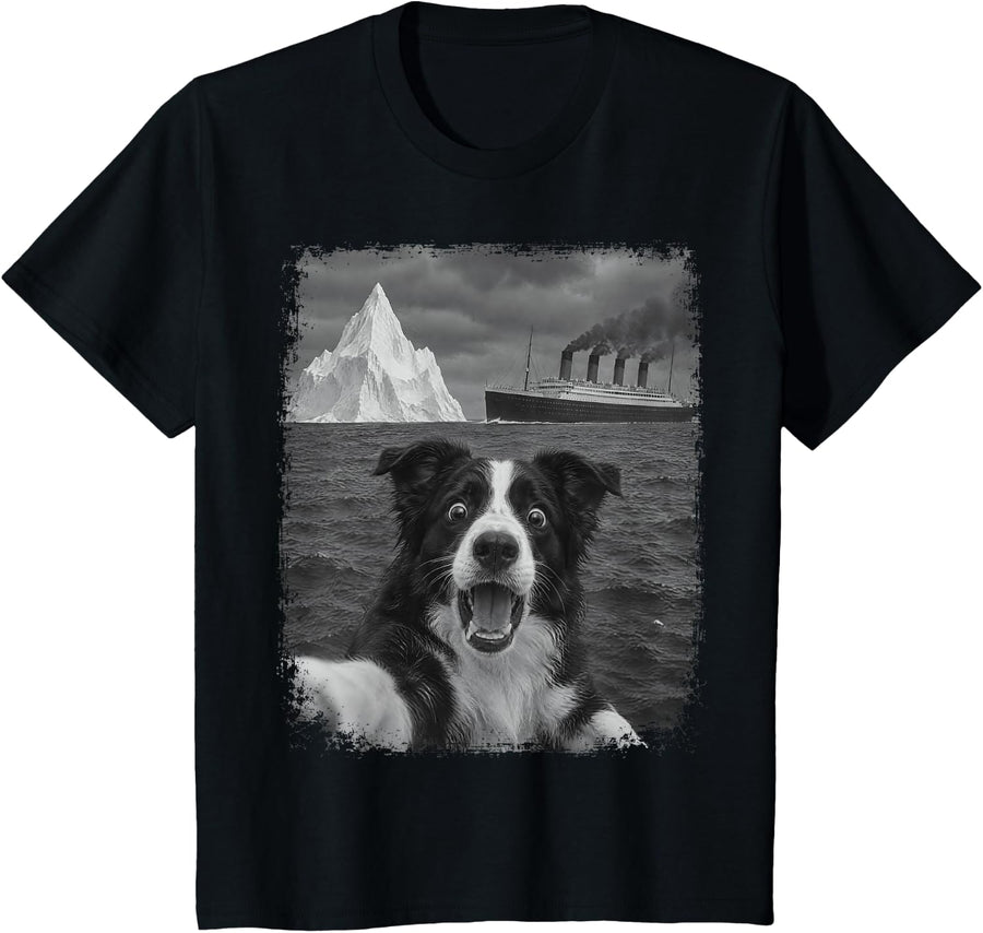 Border Collie Selfie Rms Titanic Iceberg Dog Lover Funny T-Shirt - Black