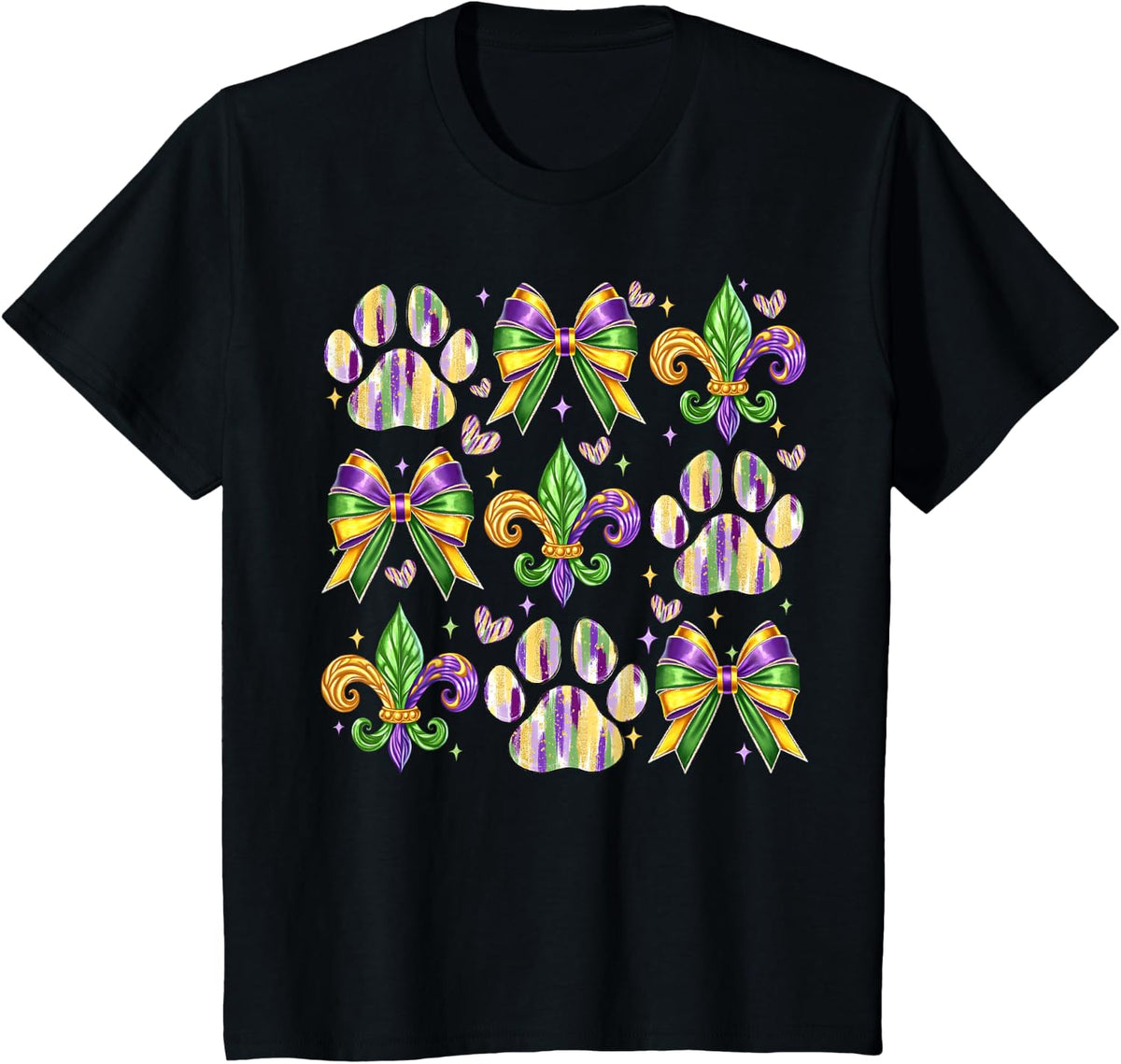 Cute Coquette Bow Dog Paws Dog Lover Dog Mom Mardi Gras T-Shirt - Black