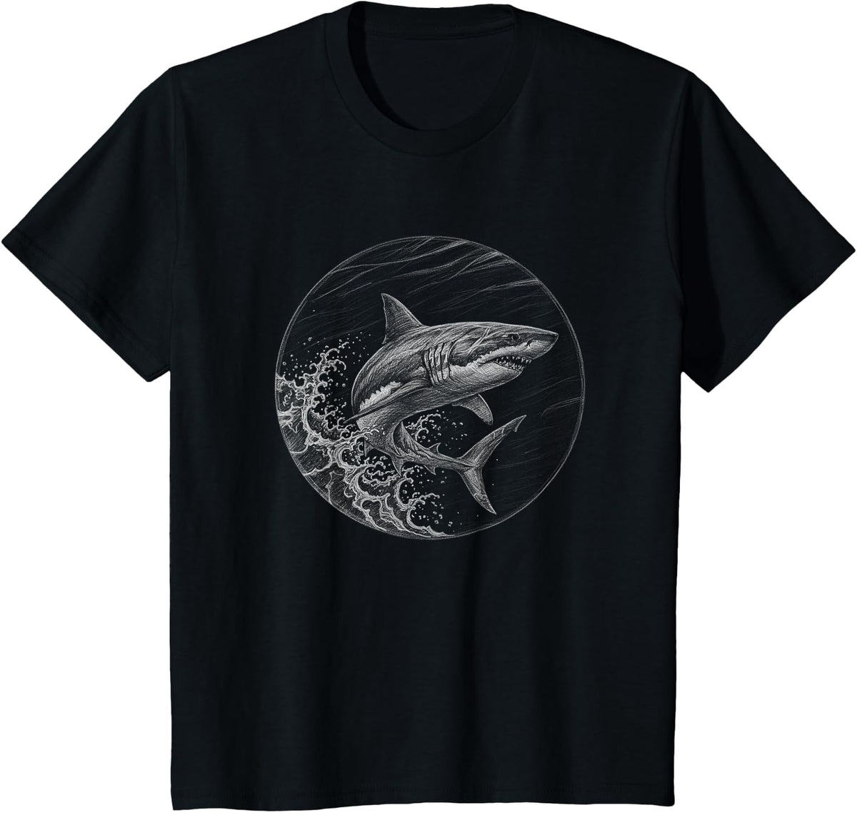 Shark Scene Wave Artwork T-Shirt - Black