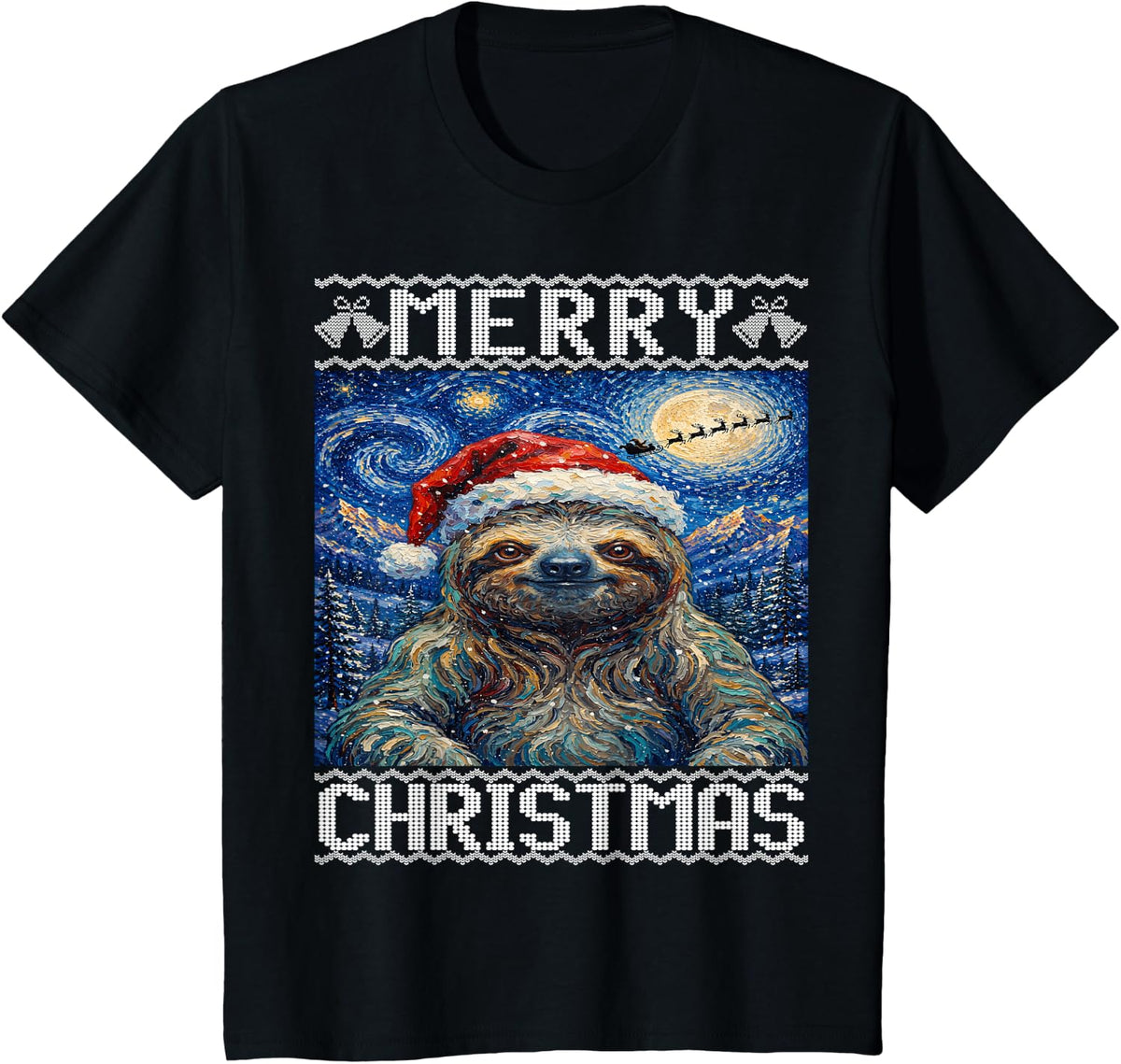 Sloth Merry Christmas Ugly T-Shirt - Black