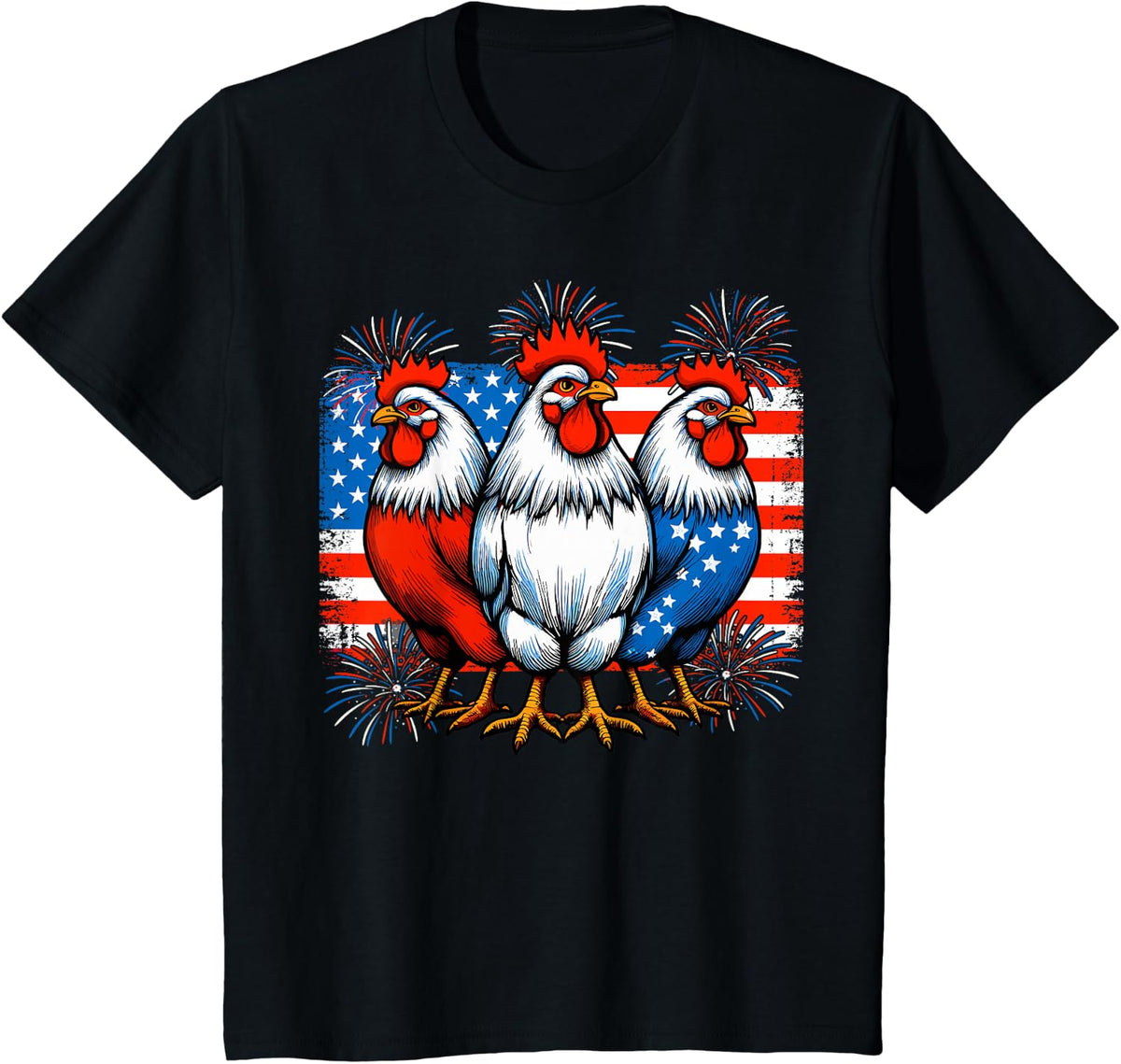 Funny 4th Of July Chickens Lover USA Flag Patriotic Chicken T-Shirt - Black